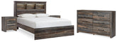 Hoover Furniture Outlet - Ashley Furniture - Drystan Queen Bookcase Bed, Dresser and 2 Nightstands - Queen Bookcase Bed, Dresser and 2 Nightstands - B211B87