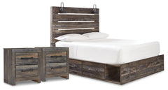 Hoover Furniture Outlet - Ashley Furniture - Drystan Queen Panel Storage Bed and 2 Nightstands - Queen Panel Storage Bed and 2 Nightstands - B211B89