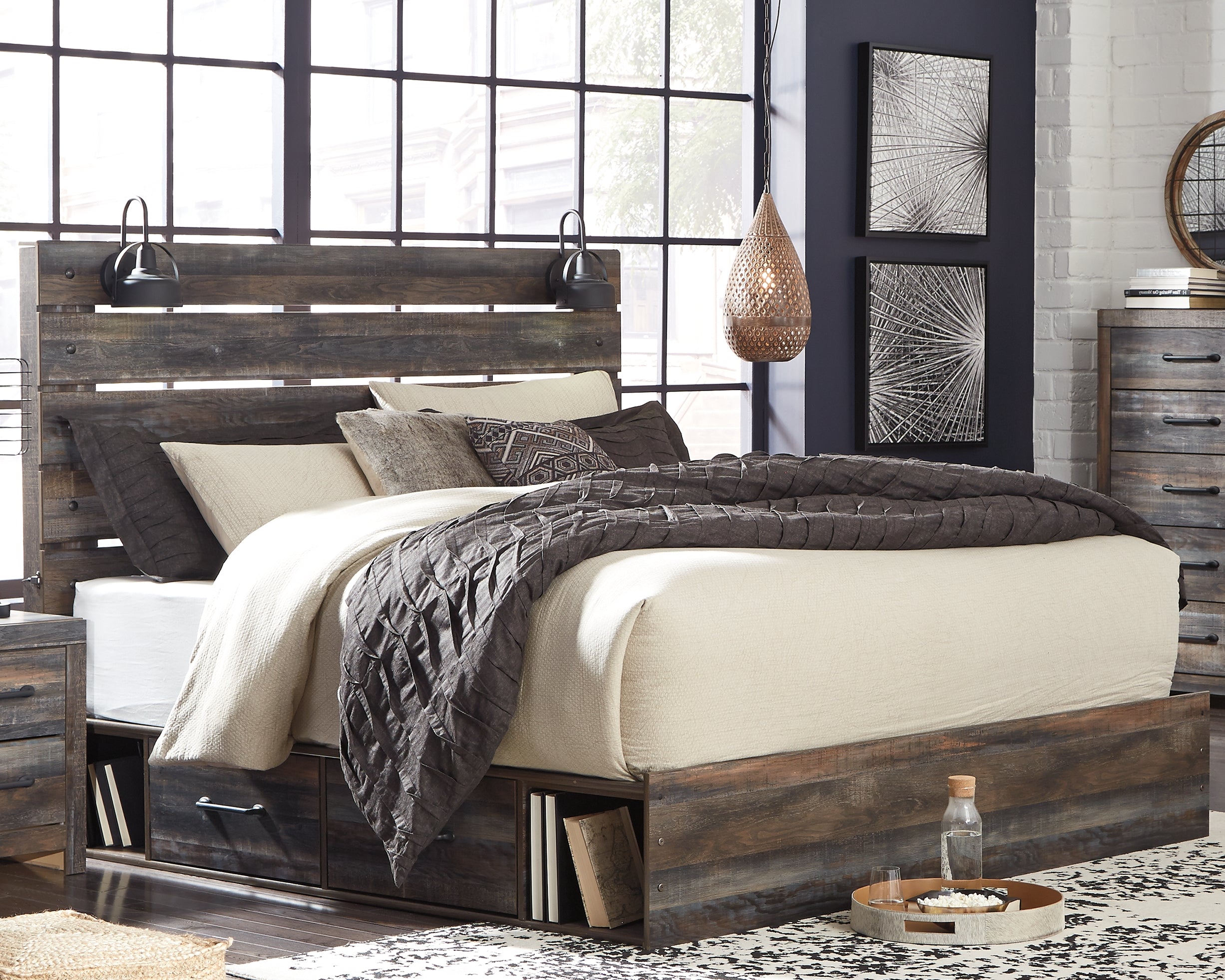 Hoover Furniture Outlet - Ashley Furniture - Drystan King Panel Bed with 4 Storage Drawers - King Panel Bed with 4 Storage Drawers - B211B54
