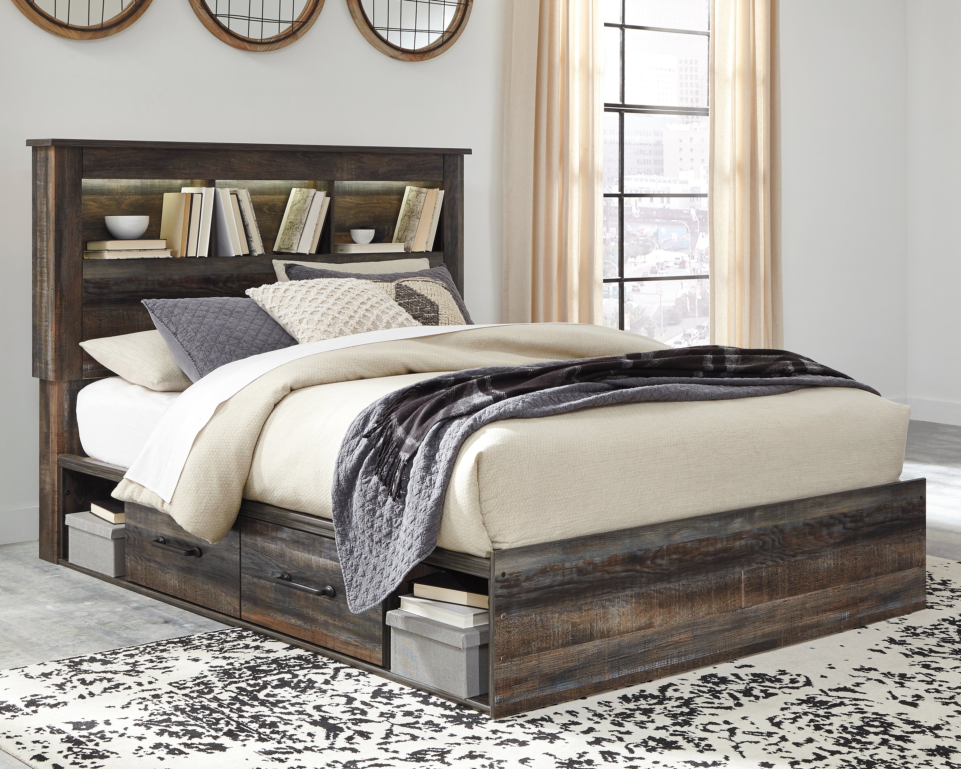 Hoover Furniture Outlet - Ashley Furniture - Drystan Queen Bookcase Bed with 4 Storage Drawers - Queen Bookcase Bed with 4 Storage Drawers - B211B18