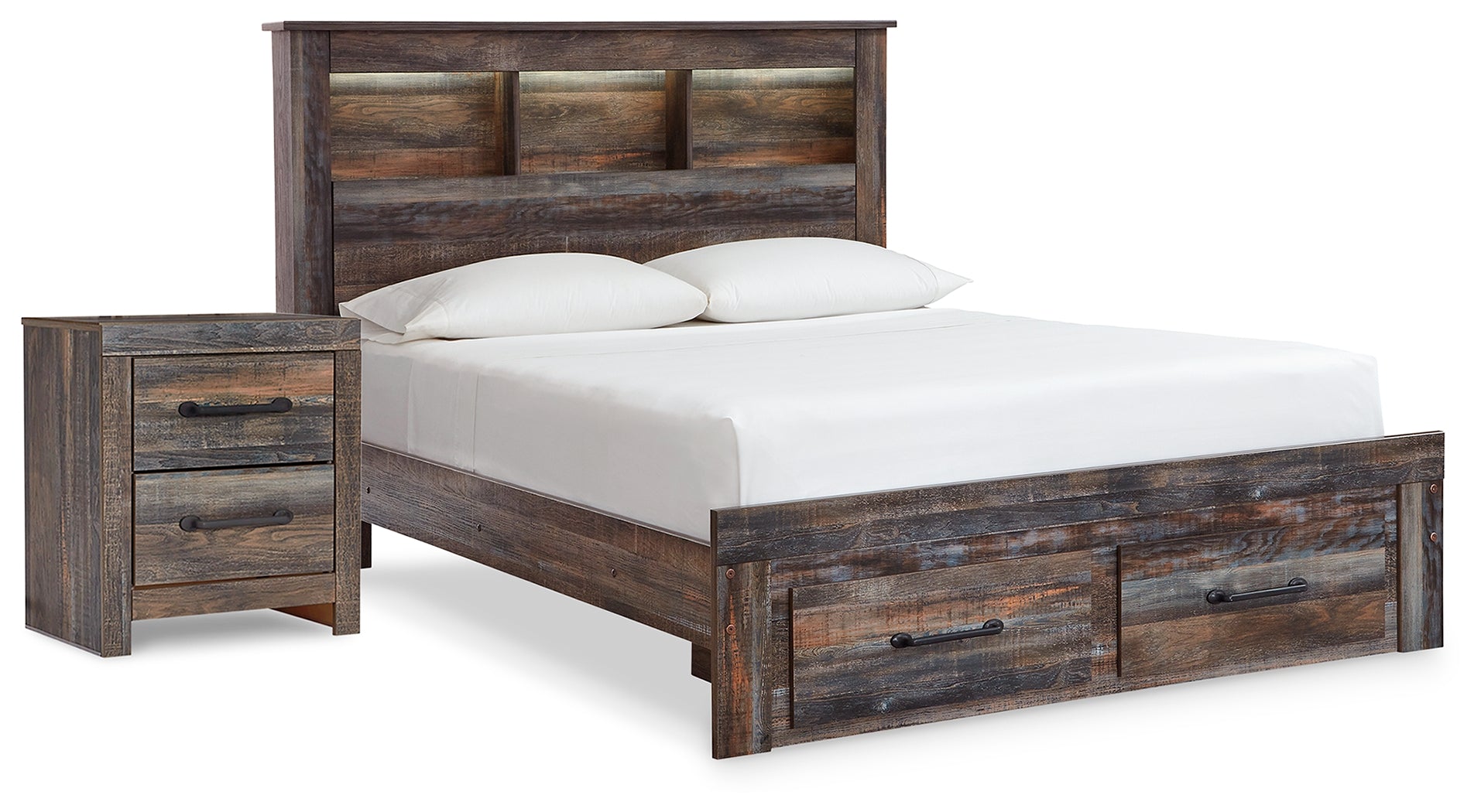 Hoover Furniture Outlet - Ashley Furniture - Drystan Full Bookcase Storage Bed and Nightstand - Full Bookcase Storage Bed and Nightstand - B211B122