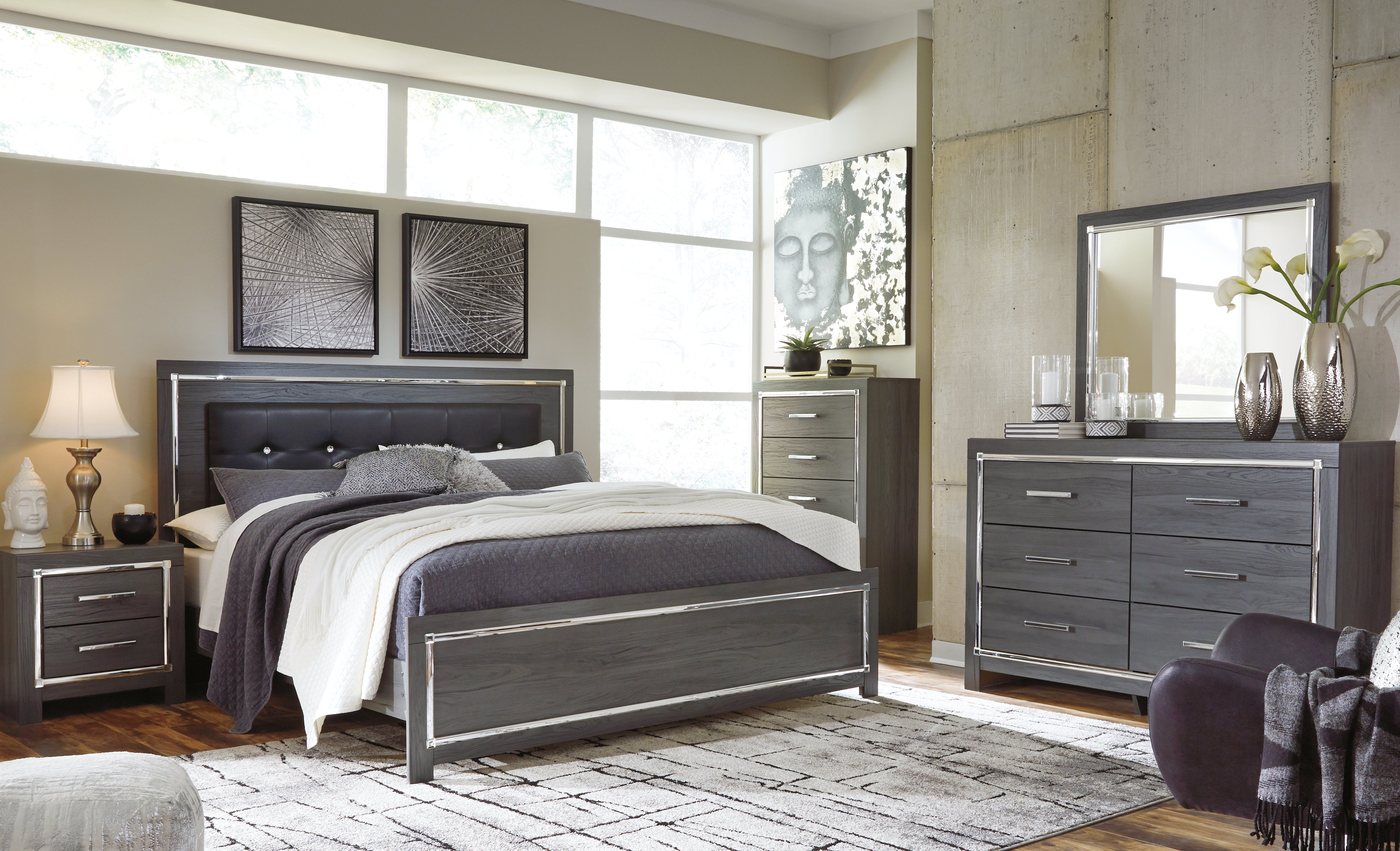 Hoover Furniture Outlet - Ashley Furniture - Lodanna King Panel Bed, Dresser, Mirror, Chest and 2 Nightstands - King Panel Bed, Dresser, Mirror, Chest and 2 Nightstands - B214B45