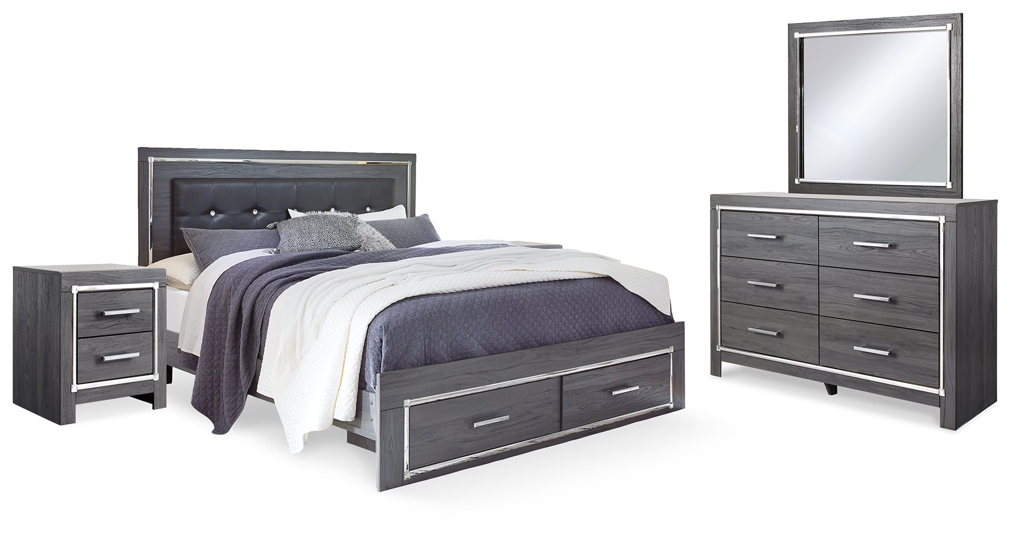 Hoover Furniture Outlet - Ashley Furniture - Lodanna King Storage Bed, Dresser, Mirror and 2 Nightstands - King Storage Bed, Dresser, Mirror and 2 Nightstands - B214B35