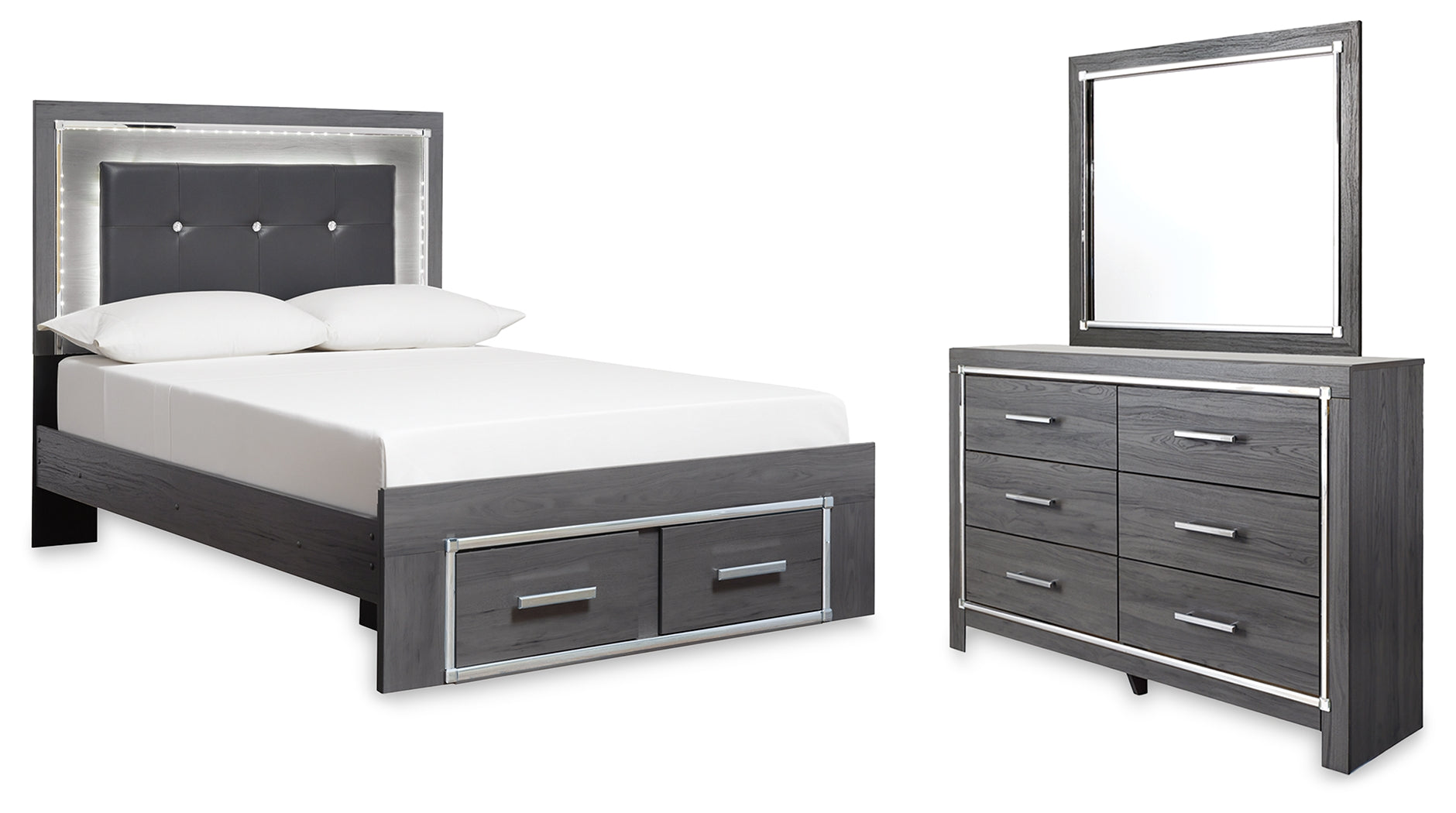 Hoover Furniture Outlet - Ashley Furniture - Lodanna Full Storage Bed, Dresser and Mirror - Full Storage Bed, Dresser and Mirror - B214B9