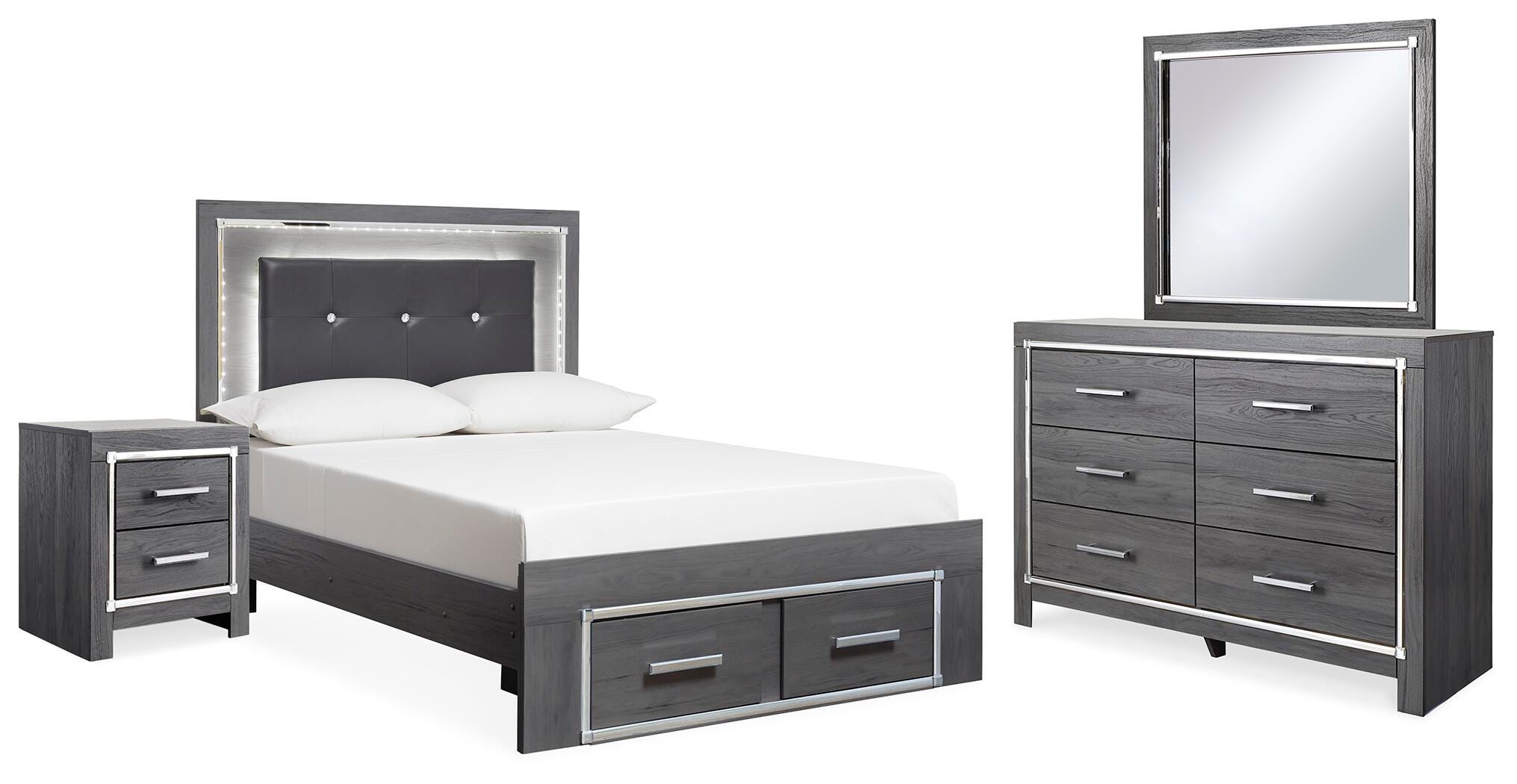 Hoover Furniture Outlet - Ashley Furniture - Lodanna Full Storage Bed, Dresser, Mirror and 2 Nightstands - Full Storage Bed, Dresser, Mirror and 2 Nightstands - B214B54