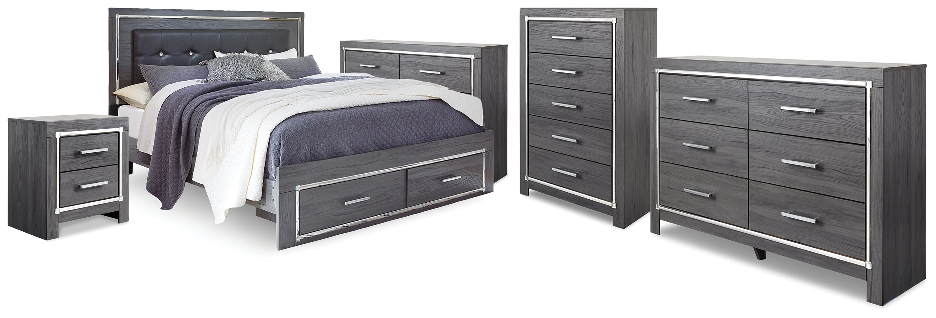 Hoover Furniture Outlet - Ashley Furniture - Lodanna King Storage Bed, 2 Dressers, Cheat and Nightstand - King Storage Bed, 2 Dressers, Cheat and Nightstand - B214B50