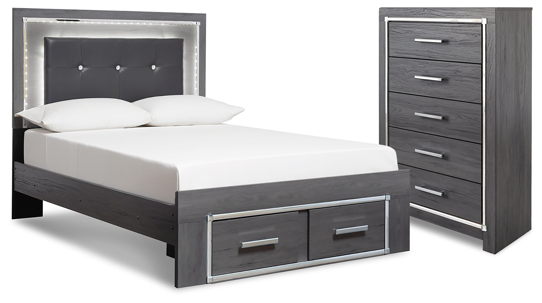 Hoover Furniture Outlet - Ashley Furniture - Lodanna Full Upholstered Panel Storage Bed and Chest - Full Upholstered Panel Storage Bed and Chest - B214B62