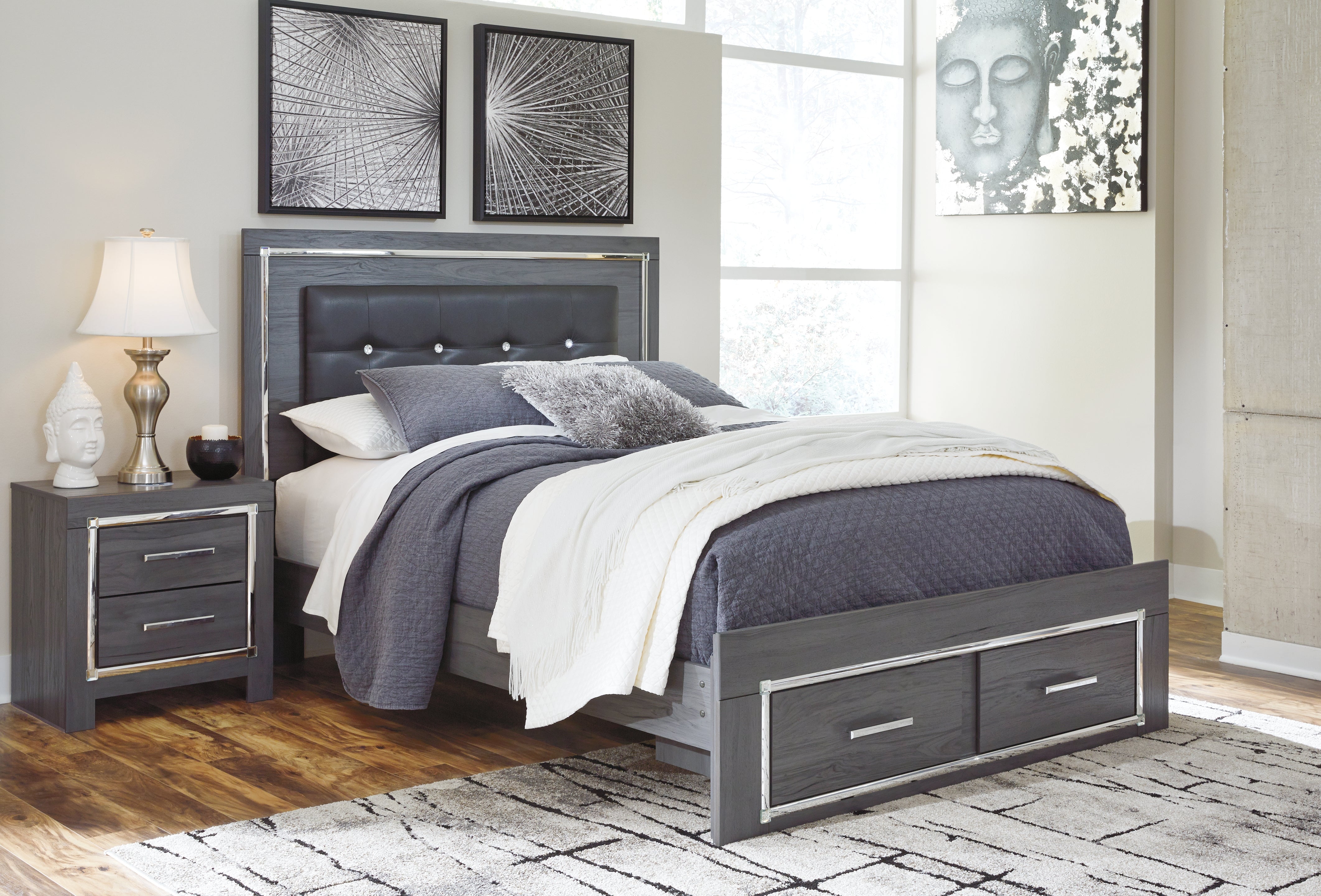 Hoover Furniture Outlet - Ashley Furniture - Lodanna Queen Storage Bed and Nightstand - Queen Storage Bed and Nightstand - B214B44