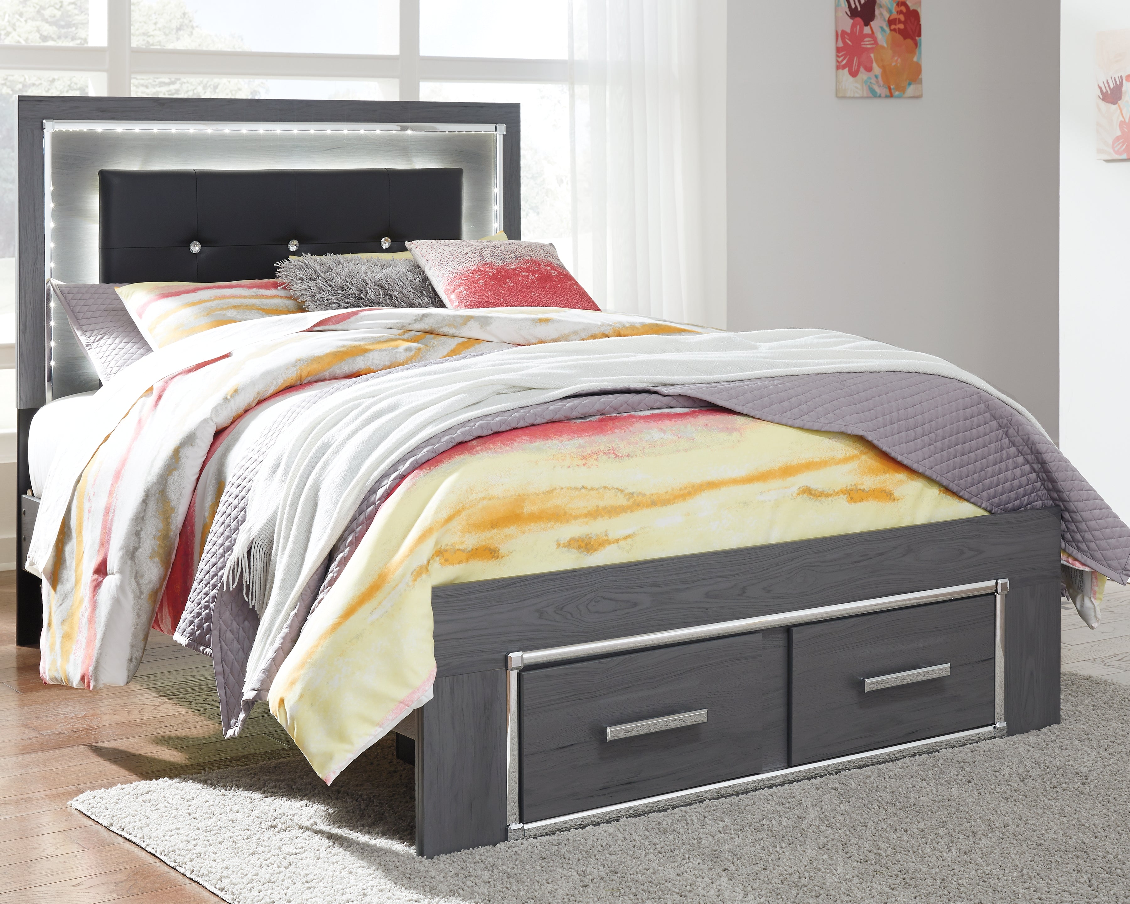 Hoover Furniture Outlet - Ashley Furniture - Lodanna Full Panel Bed with 2 Storage Drawers - Full Panel Bed with 2 Storage Drawers - B214B5