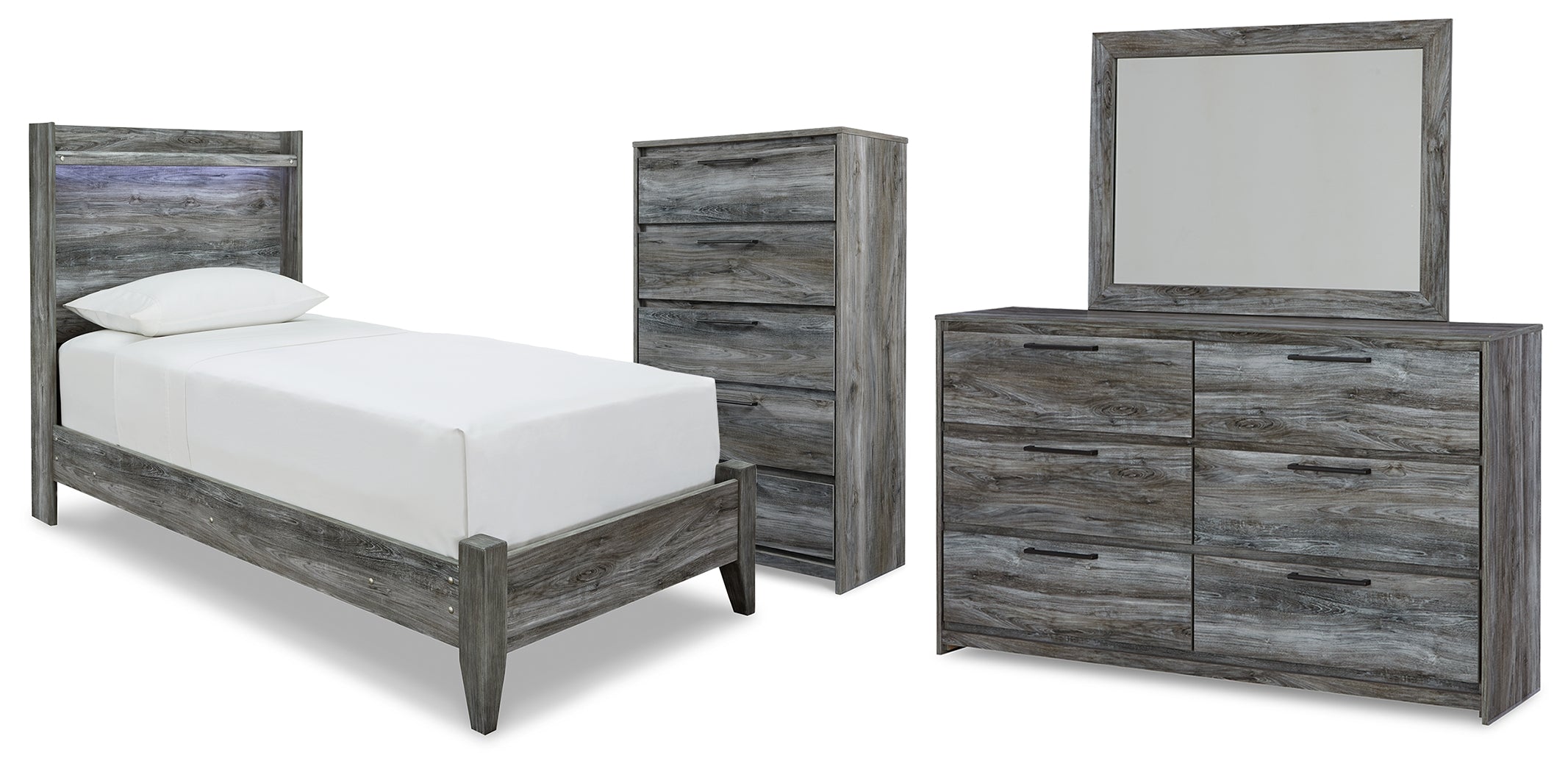 Hoover Furniture Outlet - Ashley Furniture - Baystorm Twin Panel Bed, Dresser, Mirror and Chest - Twin Panel Bed, Dresser, Mirror and Chest - B221B95