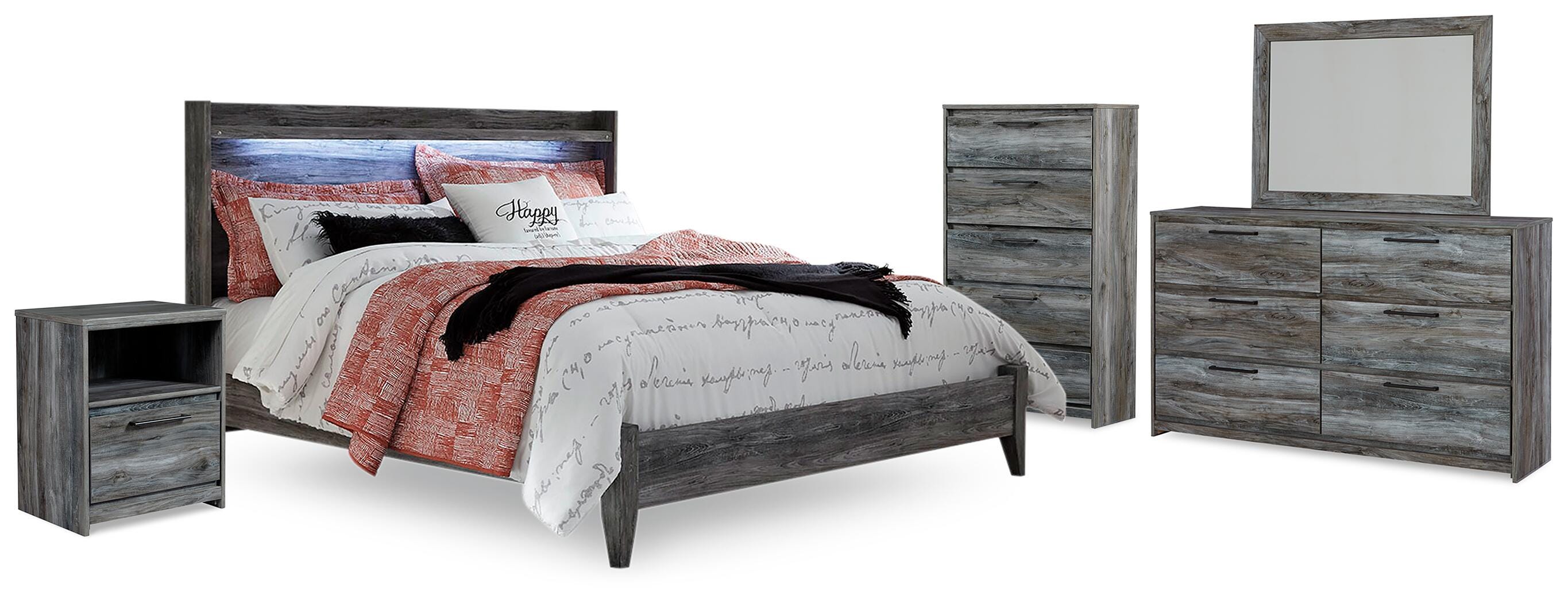 Hoover Furniture Outlet - Ashley Furniture - Baystorm King Panel Bed, Dresser, Mirror, Chest and Nightstand - King Panel Bed, Dresser, Mirror, Chest and Nightstand - B221B102