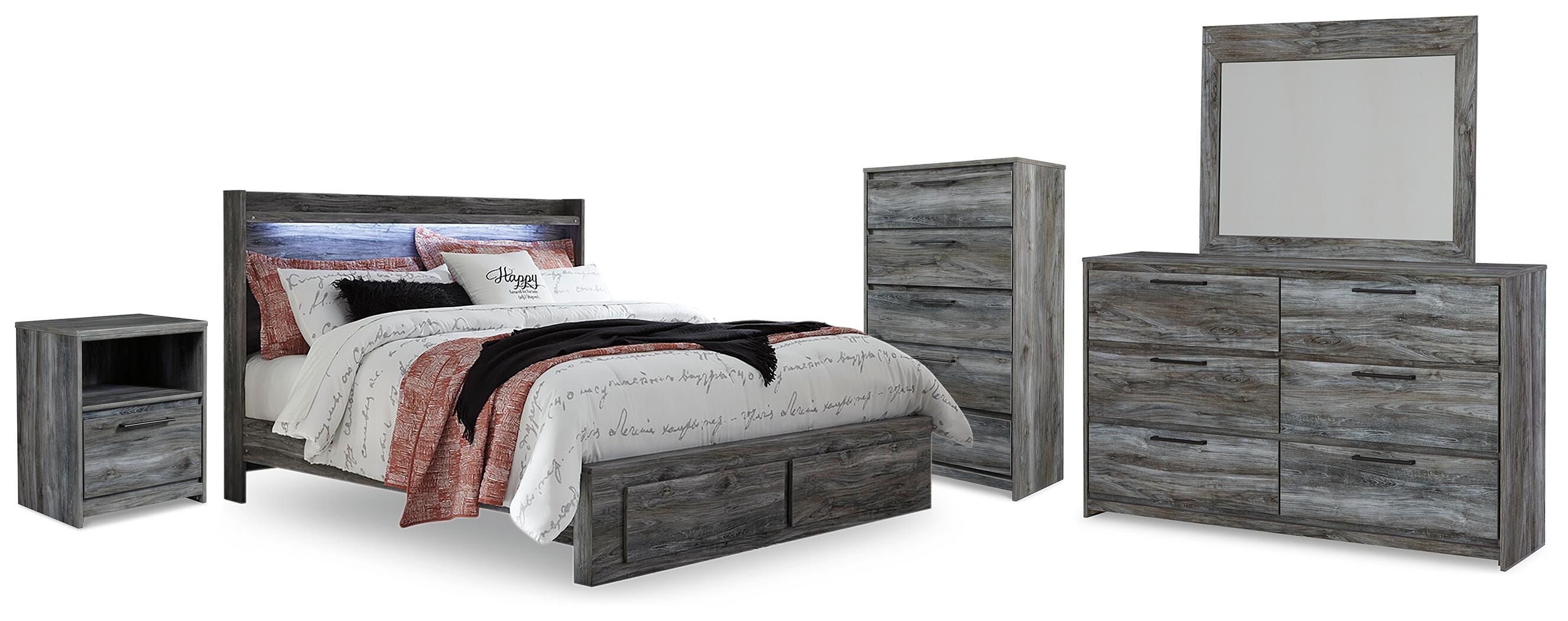 Hoover Furniture Outlet - Ashley Furniture - Baystorm King Panel Storage Bed, Dresser, Mirror, Chest and Nightstand - King Panel Storage Bed, Dresser, Mirror, Chest and Nightstand - B221B101