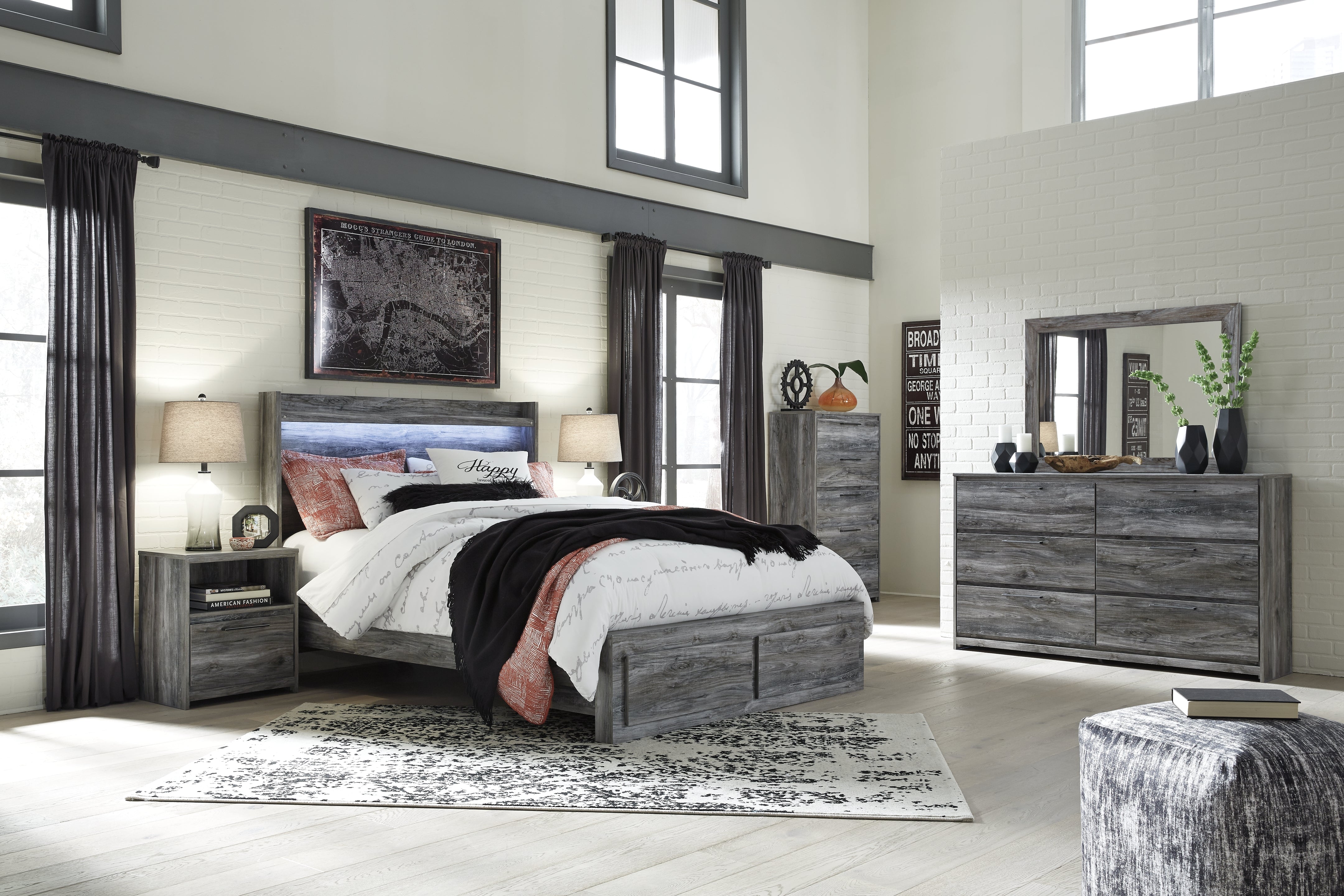 Hoover Furniture Outlet - Ashley Furniture - Baystorm Queen Panel Storage Bed, Dresser, Mirror, Chest and 2 Nightstands - Queen Panel Storage Bed, Dresser, Mirror, Chest and 2 Nightstands - B221B57