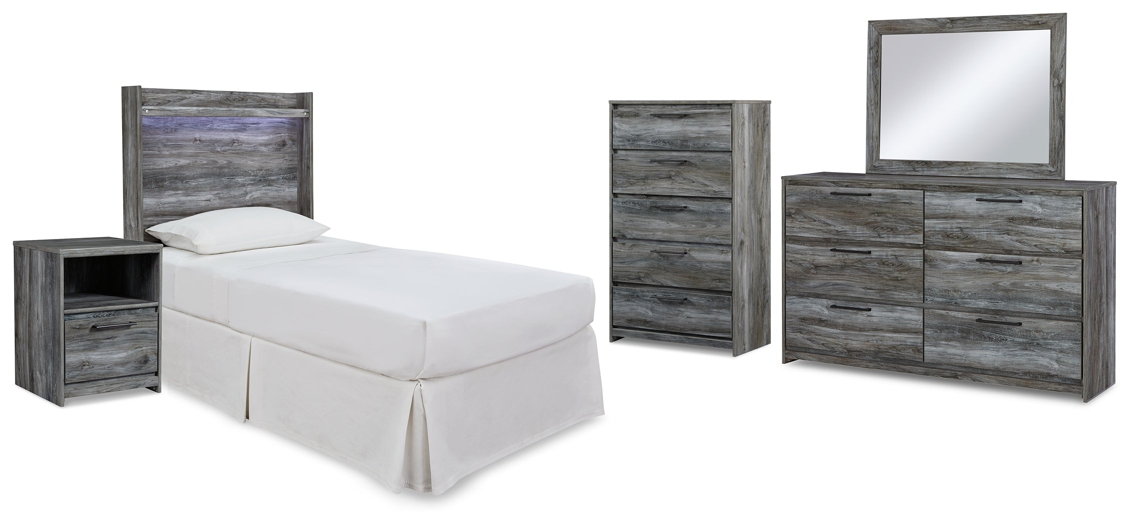 Hoover Furniture Outlet - Ashley Furniture - Baystorm Twin Panel Headboard Bed, Dresser, Mirror and Nightstand - Twin Panel Headboard Bed, Dresser, Mirror and Nightstand - B221B74