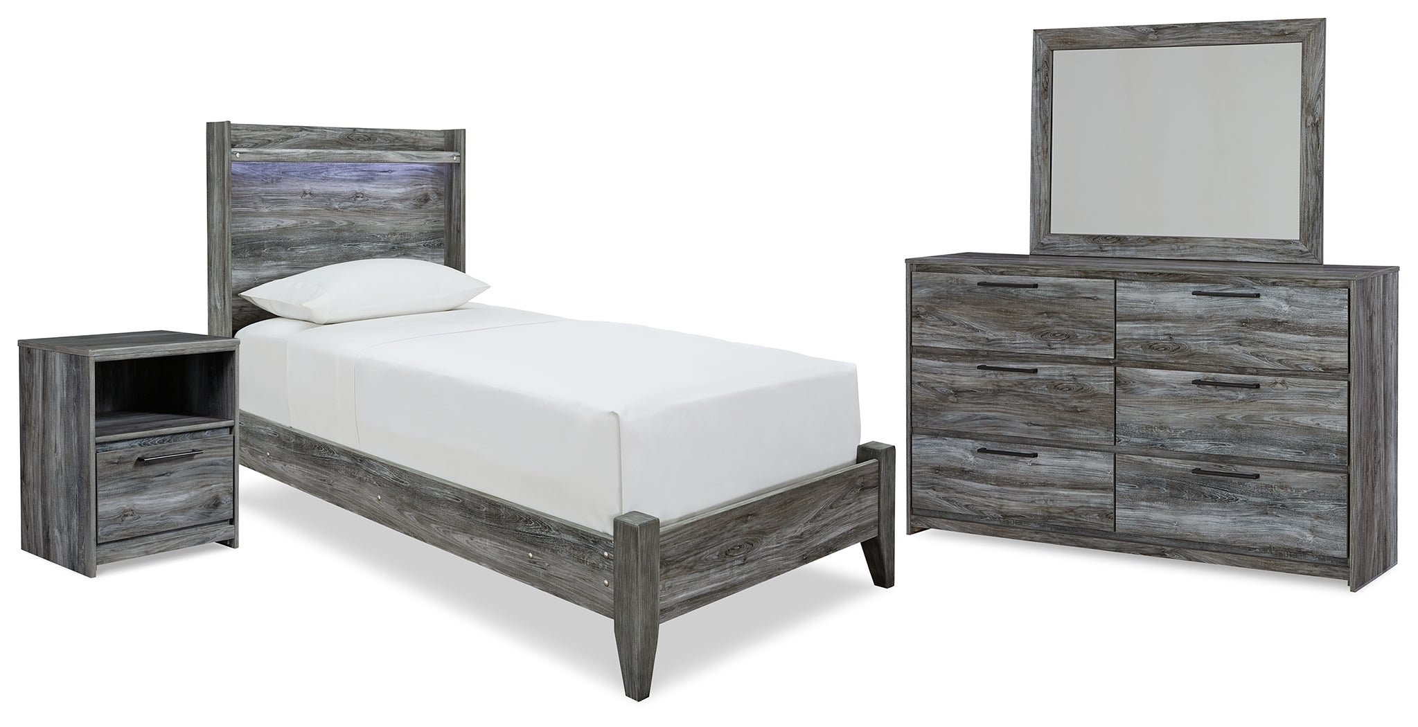 Hoover Furniture Outlet - Ashley Furniture - Baystorm Twin Panel Bed, Dresser, Mirror and Nightstand - Twin Panel Bed, Dresser, Mirror and Nightstand - B221B61