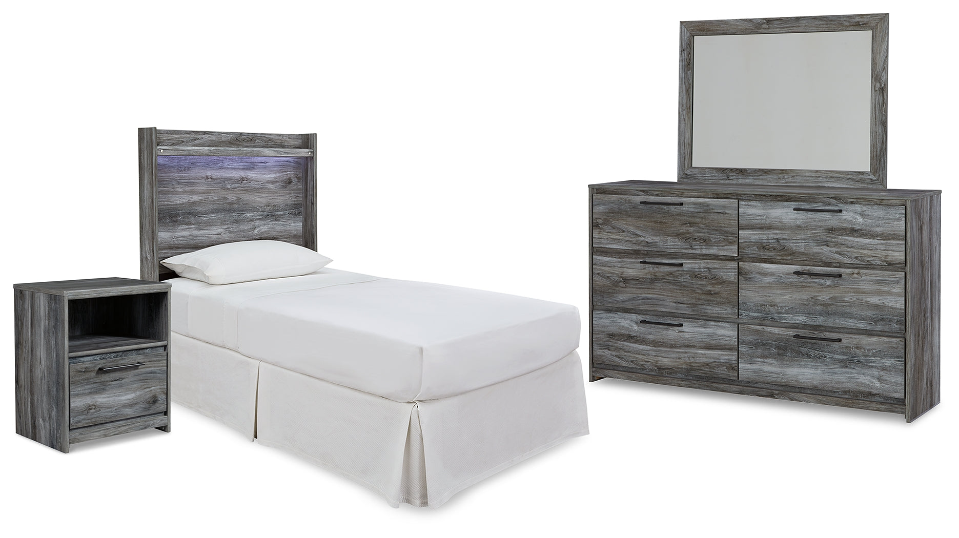 Hoover Furniture Outlet - Ashley Furniture - Baystorm Twin Panel Bed Headboard, Dresser, Mirror and Nightstand - Twin Panel Bed Headboard, Dresser, Mirror and Nightstand - B221B40