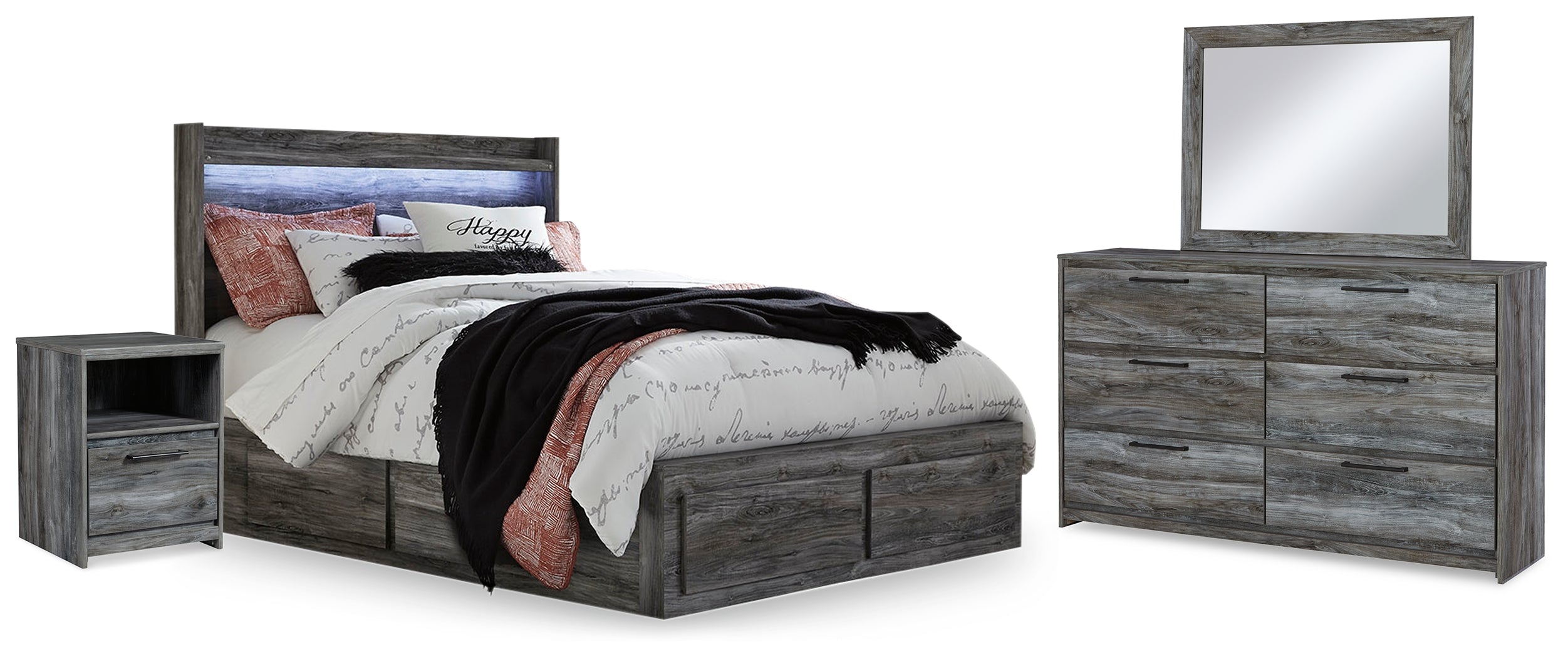 Hoover Furniture Outlet - Ashley Furniture - Baystorm Queen Panel Bed with 2 Side Storage, Dresser, Mirror, and Nightstand - Queen Panel Bed with 2 Side Storage, Dresser, Mirror, and Nightstand - B221B43