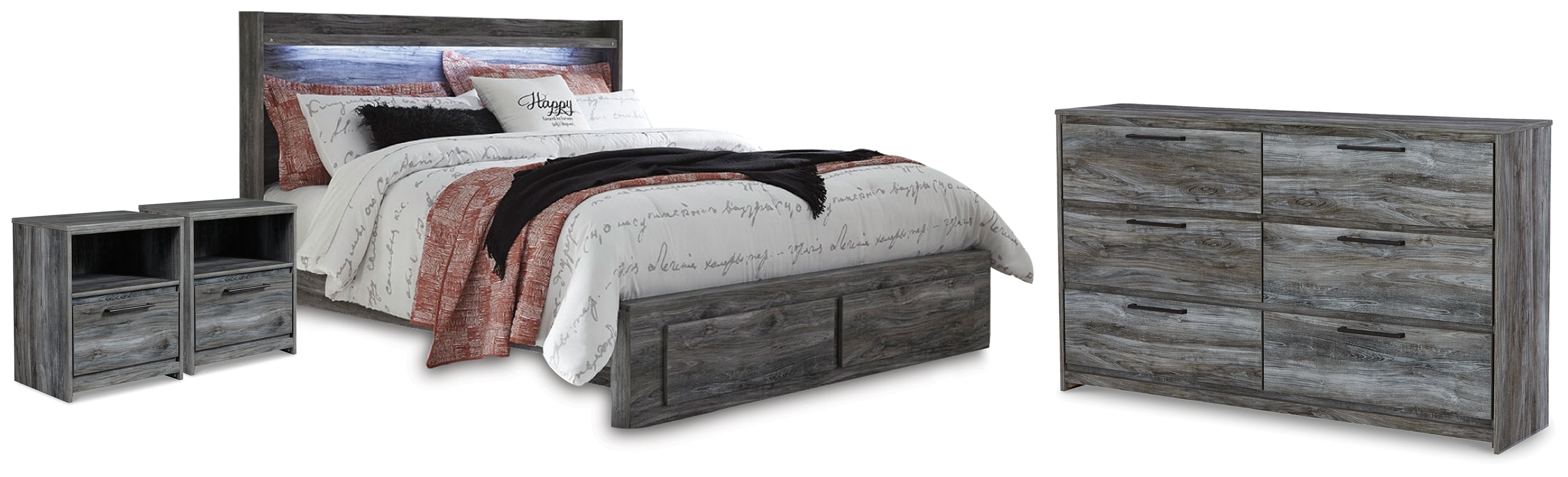 Hoover Furniture Outlet - Ashley Furniture - Baystorm King Storage Bed, Dresser and 2 Nightstands - King Storage Bed, Dresser and 2 Nightstands - B221B75