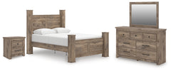 Rusticott Queen Poster Bed, Dresser, Mirror and Nightstand