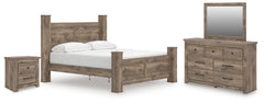 Rusticott King Poster Bed, Dresser, Mirror and Nightstand