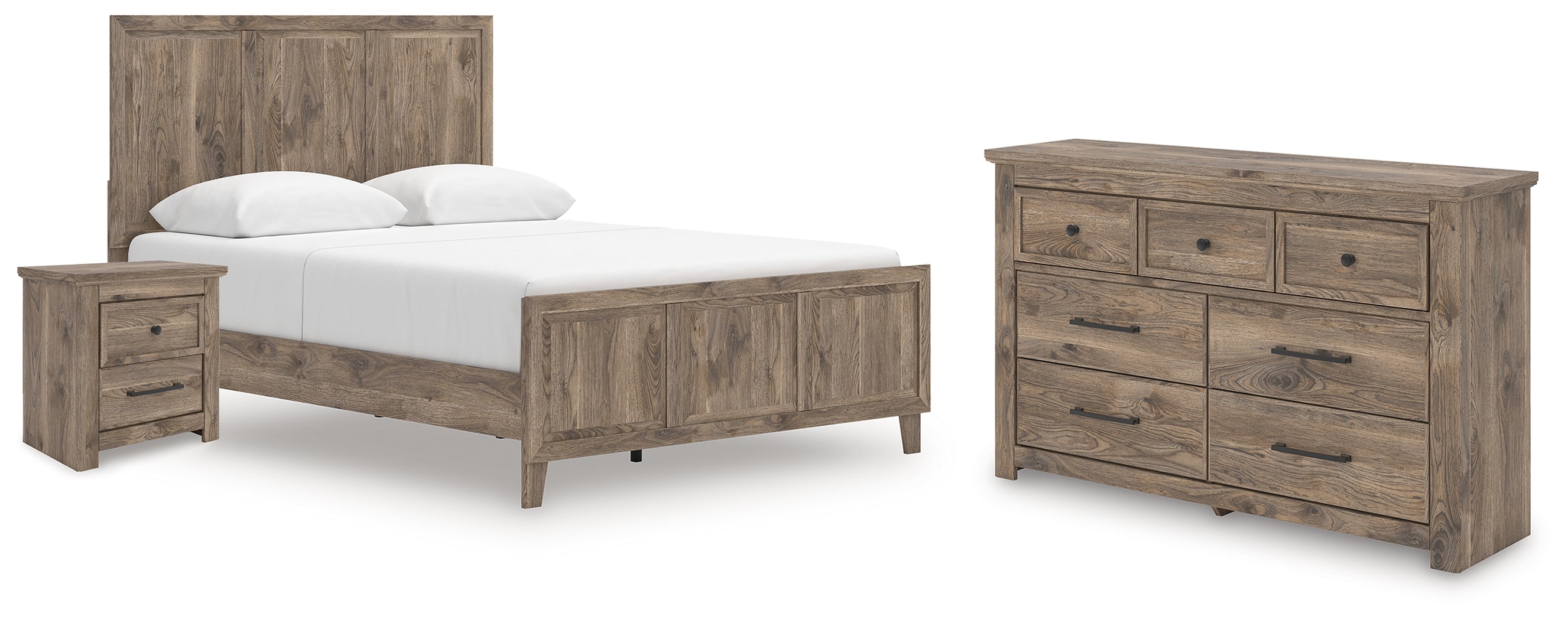 Hoover Furniture Outlet - Ashley Furniture - Rusticott Queen Panel Bed, Dresser and Nightstand - Queen Panel Bed, Dresser and Nightstand - PCB2260B10
