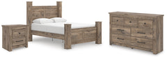 Hoover Furniture Outlet - Ashley Furniture - Rusticott Queen Poster Bed, Dresser and Nightstand - Queen Poster Bed, Dresser and Nightstand - PCB2260B8