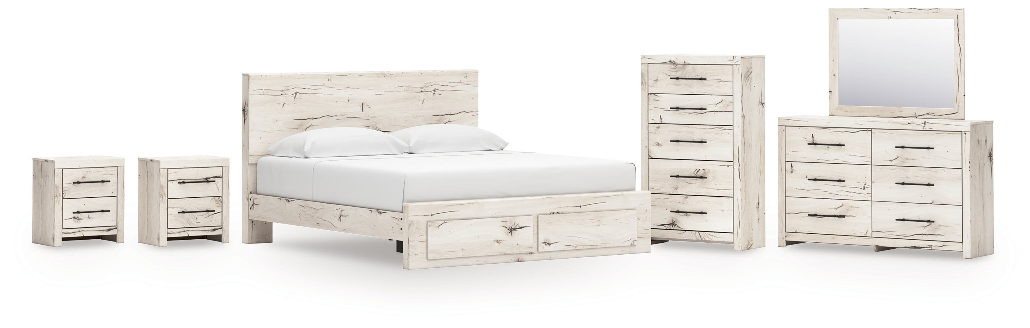 Hoover Furniture Outlet - Ashley Furniture - Lawroy King Panel Storage Bed, Dresser, Mirror, Chest and 2 Nightstands - King Panel Storage Bed, Dresser, Mirror, Chest and 2 Nightstands - B2310B45