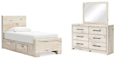 Hoover Furniture Outlet - Ashley Furniture - Lawroy Twin Panel Bed with Storage, Dresser and Mirror - Twin Panel Bed with Storage, Dresser and Mirror - B2310B36