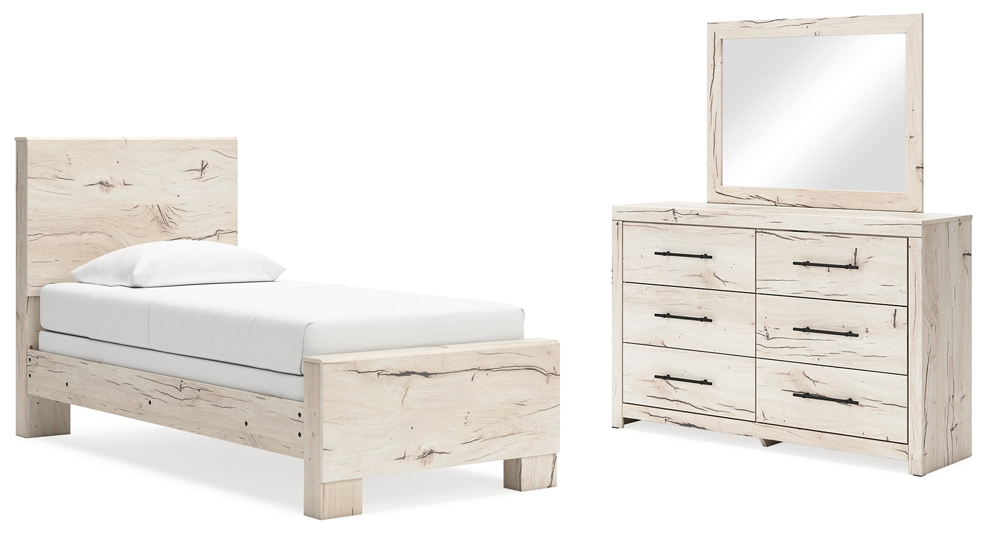 Hoover Furniture Outlet - Ashley Furniture - Lawroy Twin Panel Bed, Dresser and Mirror - Twin Panel Bed, Dresser and Mirror - B2310B17