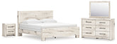 Hoover Furniture Outlet - Ashley Furniture - Lawroy King Panel Bed, Dresser, Mirror and Nightstand - King Panel Bed, Dresser, Mirror and Nightstand / Light Natural - B2310B44