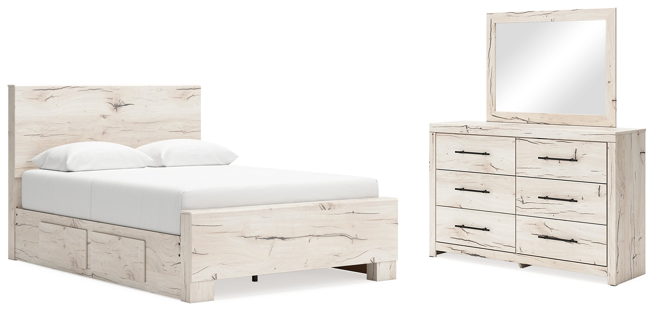 Hoover Furniture Outlet - Ashley Furniture - Lawroy Queen Panel Bed with Storage, Dresser and Mirror - Queen Panel Bed with Storage, Dresser and Mirror - B2310B29