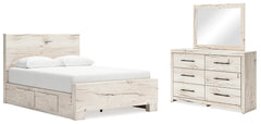 Hoover Furniture Outlet - Ashley Furniture - Lawroy Queen Panel Bed with Storage, Dresser and Mirror - Queen Panel Bed with Storage, Dresser and Mirror - B2310B29