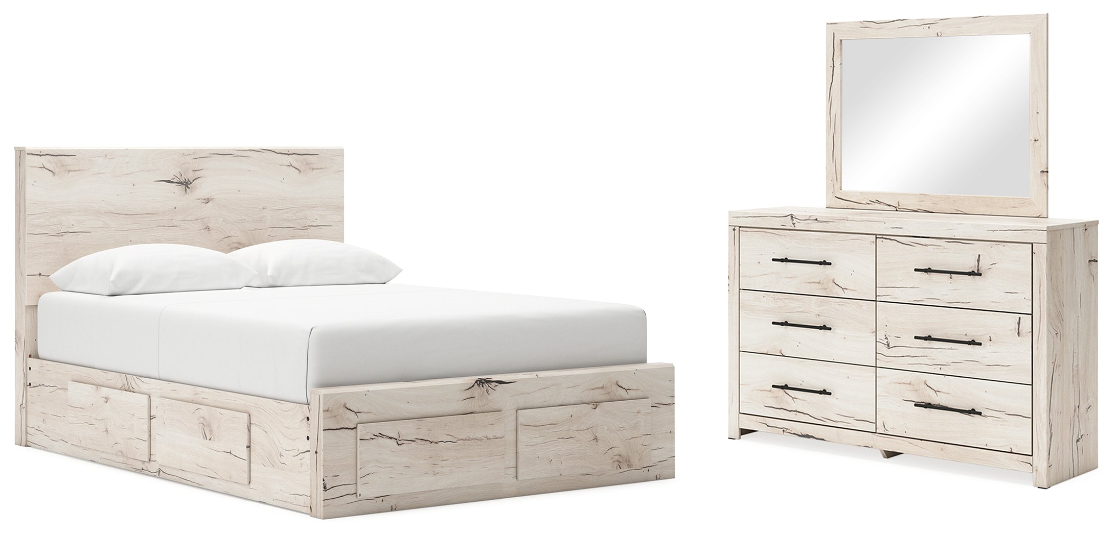 Hoover Furniture Outlet - Ashley Furniture - Lawroy Queen Panel Storage Bed, Dresser and Mirror - Queen Panel Storage Bed, Dresser and Mirror - B2310B30