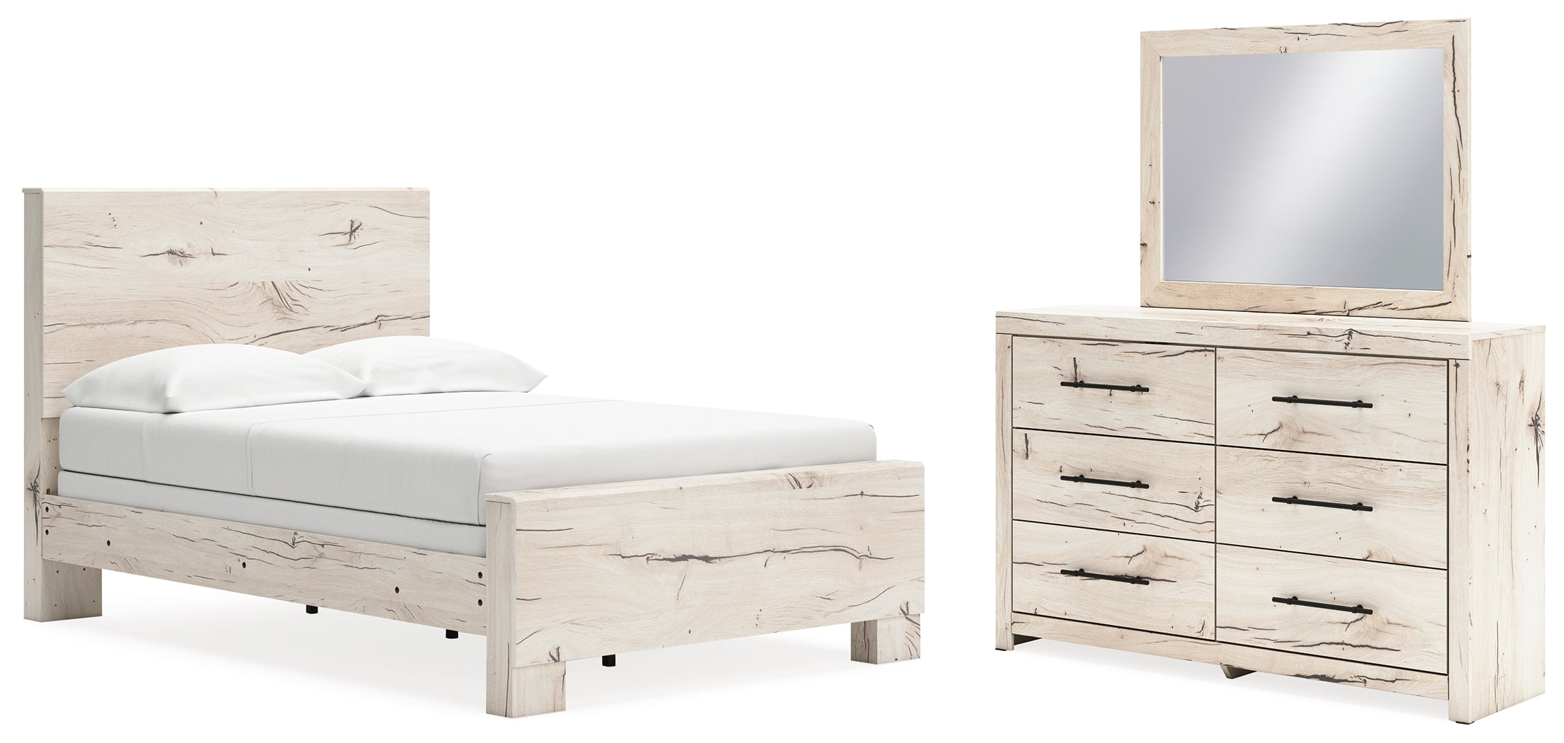 Hoover Furniture Outlet - Ashley Furniture - Lawroy Full Panel Bed, Dresser and Mirror - Full Panel Bed, Dresser and Mirror - B2310B18
