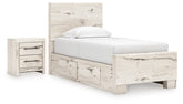 Hoover Furniture Outlet - Ashley Furniture - Lawroy Twin Panel Bed with Storage and Nightstand - Twin Panel Bed with Storage and Nightstand - B2310B53