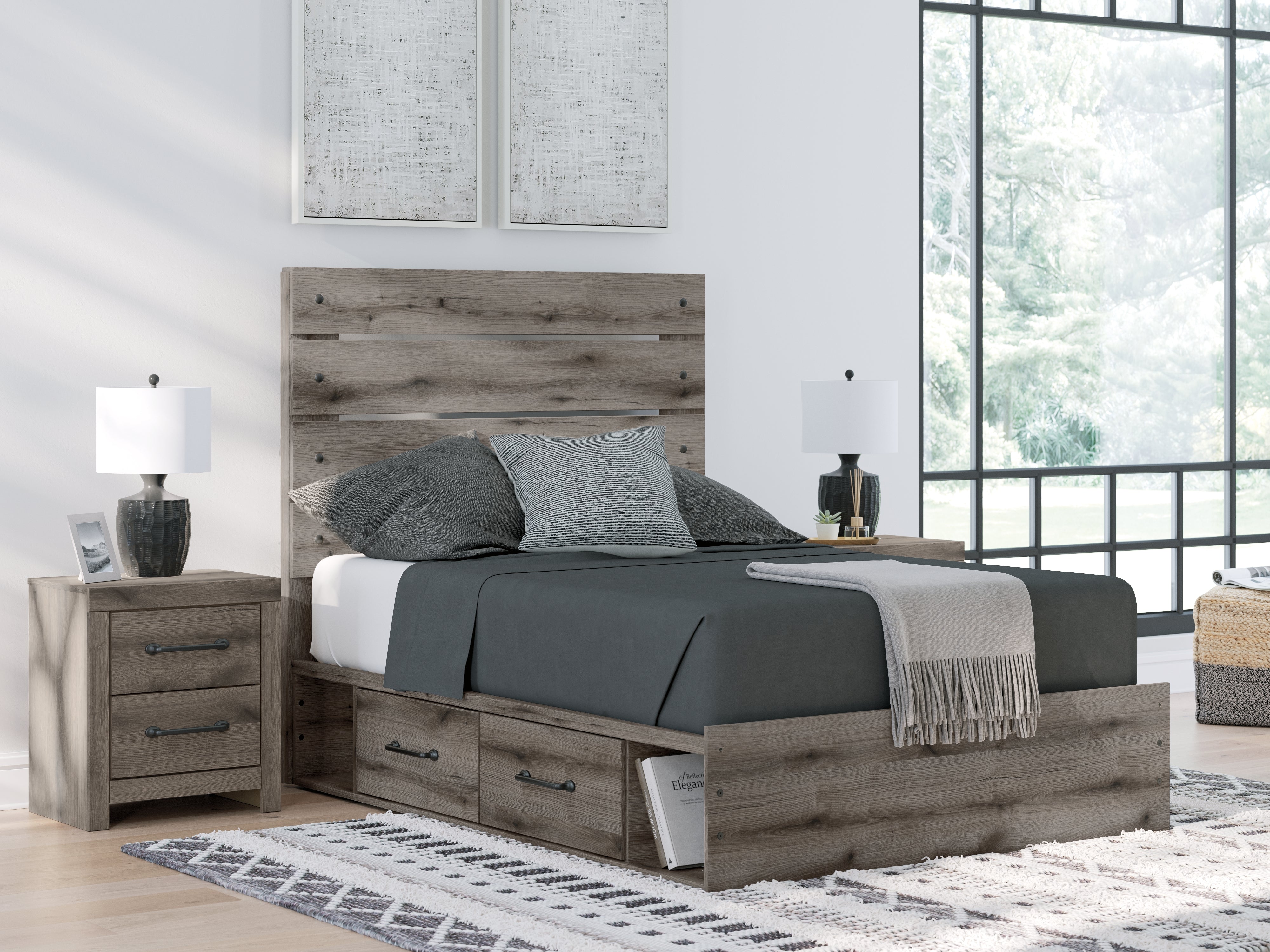 Hoover Furniture Outlet - Ashley Furniture - Graystorm Full Panel Bed with Storage - Full Panel Bed with Storage - PCB2405B17