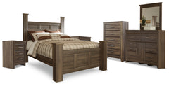 Hoover Furniture Outlet - Ashley Furniture - Juararo Queen Poster Bed, Dresser, Mirror, Chest and 2 Nightstands - Queen Poster Bed, Dresser, Mirror, Chest and 2 Nightstands - B251B26