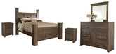 Hoover Furniture Outlet - Ashley Furniture - Juararo Queen Poster Bed with Mirrored Dresser and 2 Nightstands - Queen Poster Bed with Mirrored Dresser and 2 Nightstands - B251B17