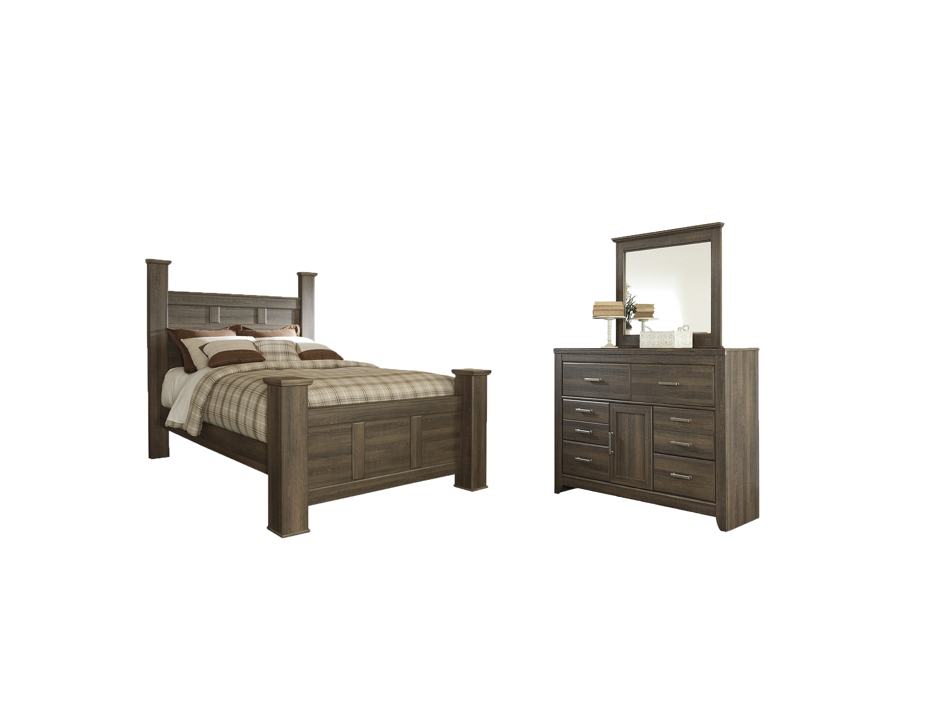 Hoover Furniture Outlet - Ashley Furniture - Juararo Queen Poster Bed, Dresser and Mirror - Queen Poster Bed, Dresser and Mirror - B251B2