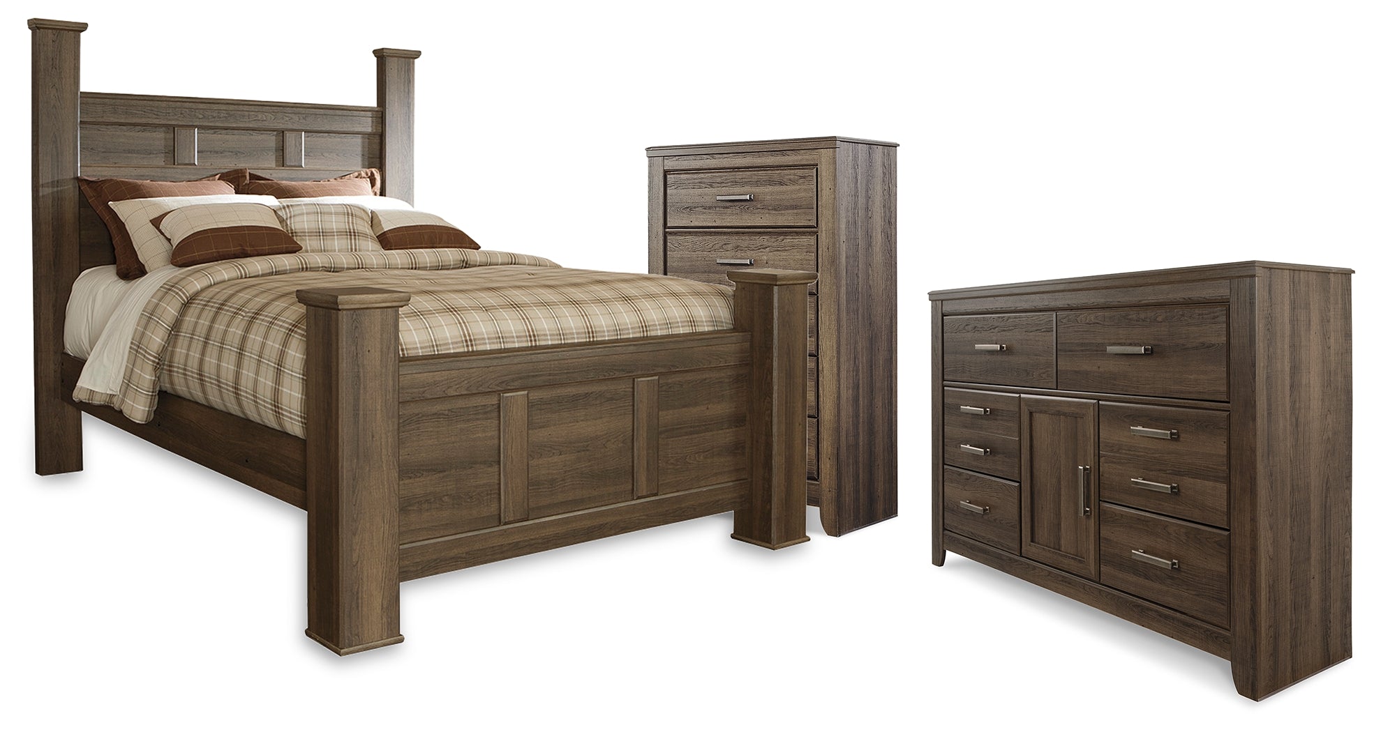 Hoover Furniture Outlet - Ashley Furniture - Juararo Queen Poster Bed, Dresser and Chest - Queen Poster Bed, Dresser and Chest - B251B44