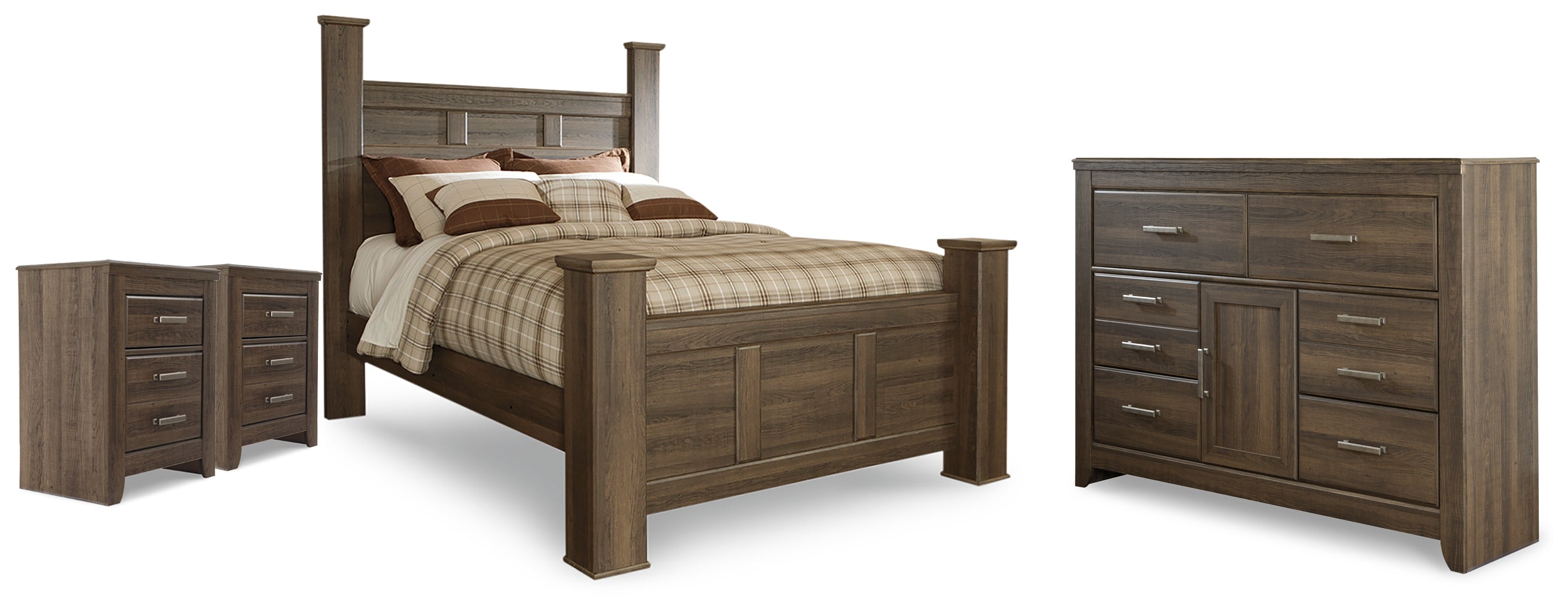 Hoover Furniture Outlet - Ashley Furniture - Juararo Queen Poster Bed, Dresser and 2 Nightstands - Queen Poster Bed, Dresser and 2 Nightstands - B251B48