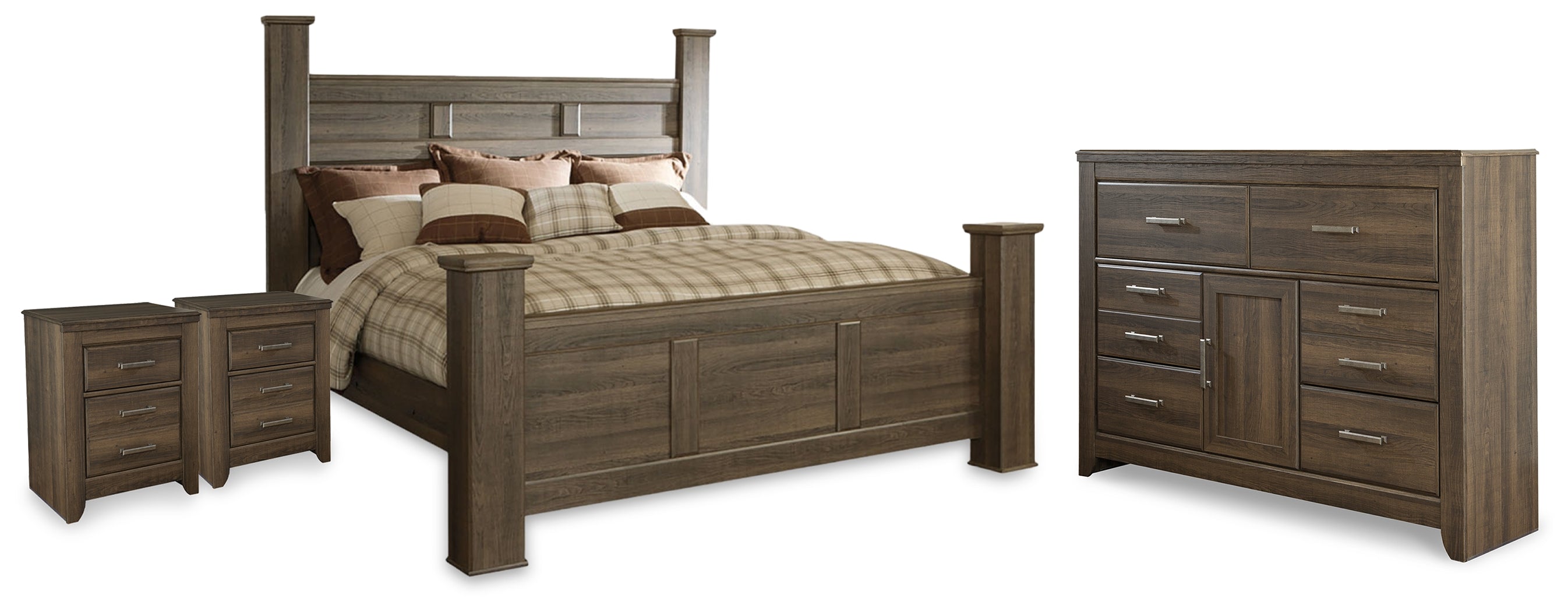 Hoover Furniture Outlet - Ashley Furniture - Juararo California King Poster Bed, Dresser and 2 Nightstands - California King Poster Bed, Dresser and 2 Nightstands - B251B47
