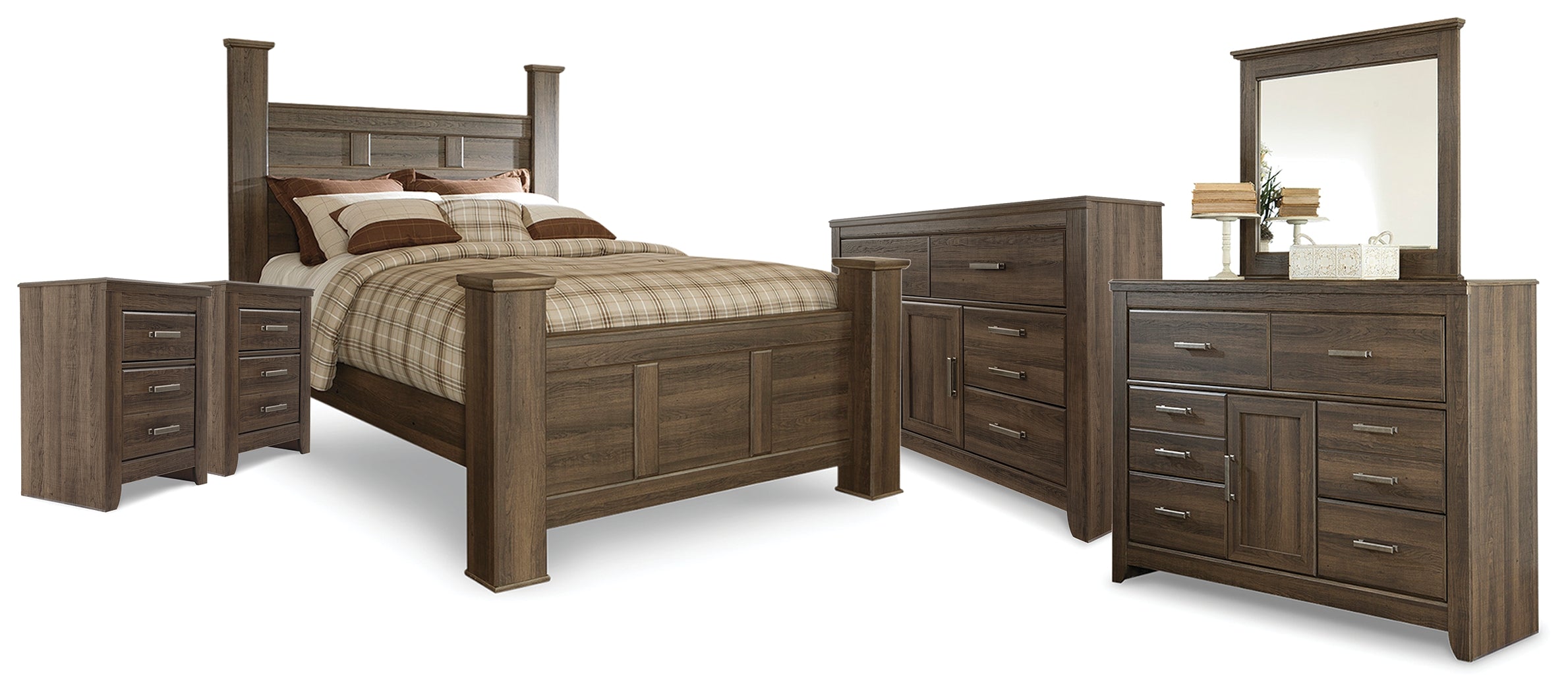 Hoover Furniture Outlet - Ashley Furniture - Juararo Queen Poster Bed, 2 Dressers, Mirror and 2 Nightstands - Queen Poster Bed, 2 Dressers, Mirror and 2 Nightstands - B251B41
