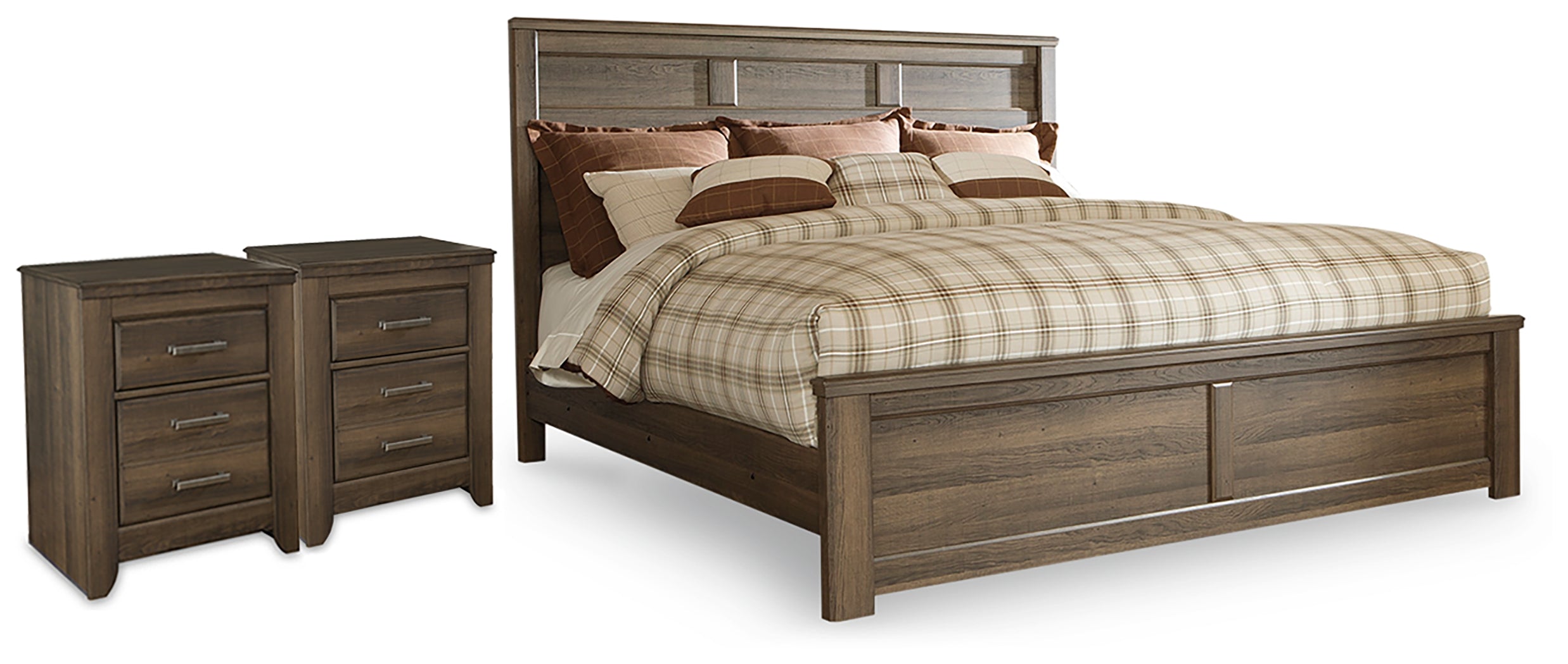 Hoover Furniture Outlet - Ashley Furniture - Juararo King Panel Bed and 2 Nightstands - King Panel Bed and 2 Nightstands - B251B45
