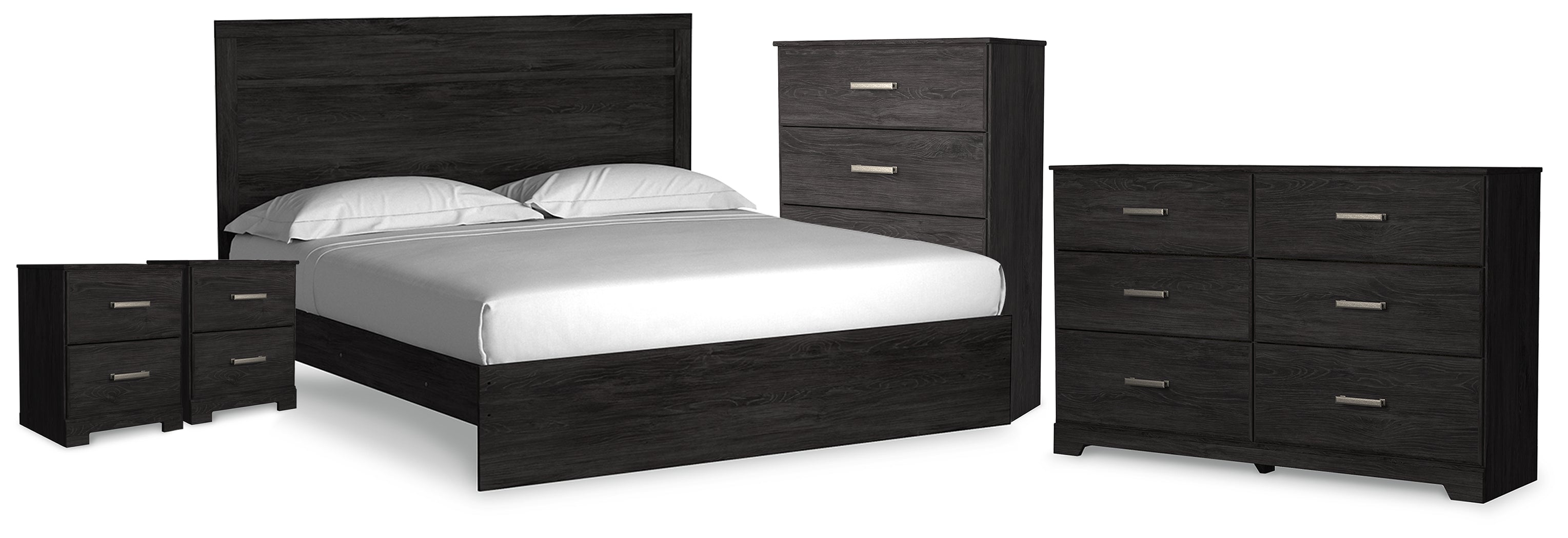 Hoover Furniture Outlet - Ashley Furniture - Belachime King Panel Bed, Dresser, Chest and 2 Nightstands - King Panel Bed, Dresser, Chest and 2 Nightstands - B2589B14