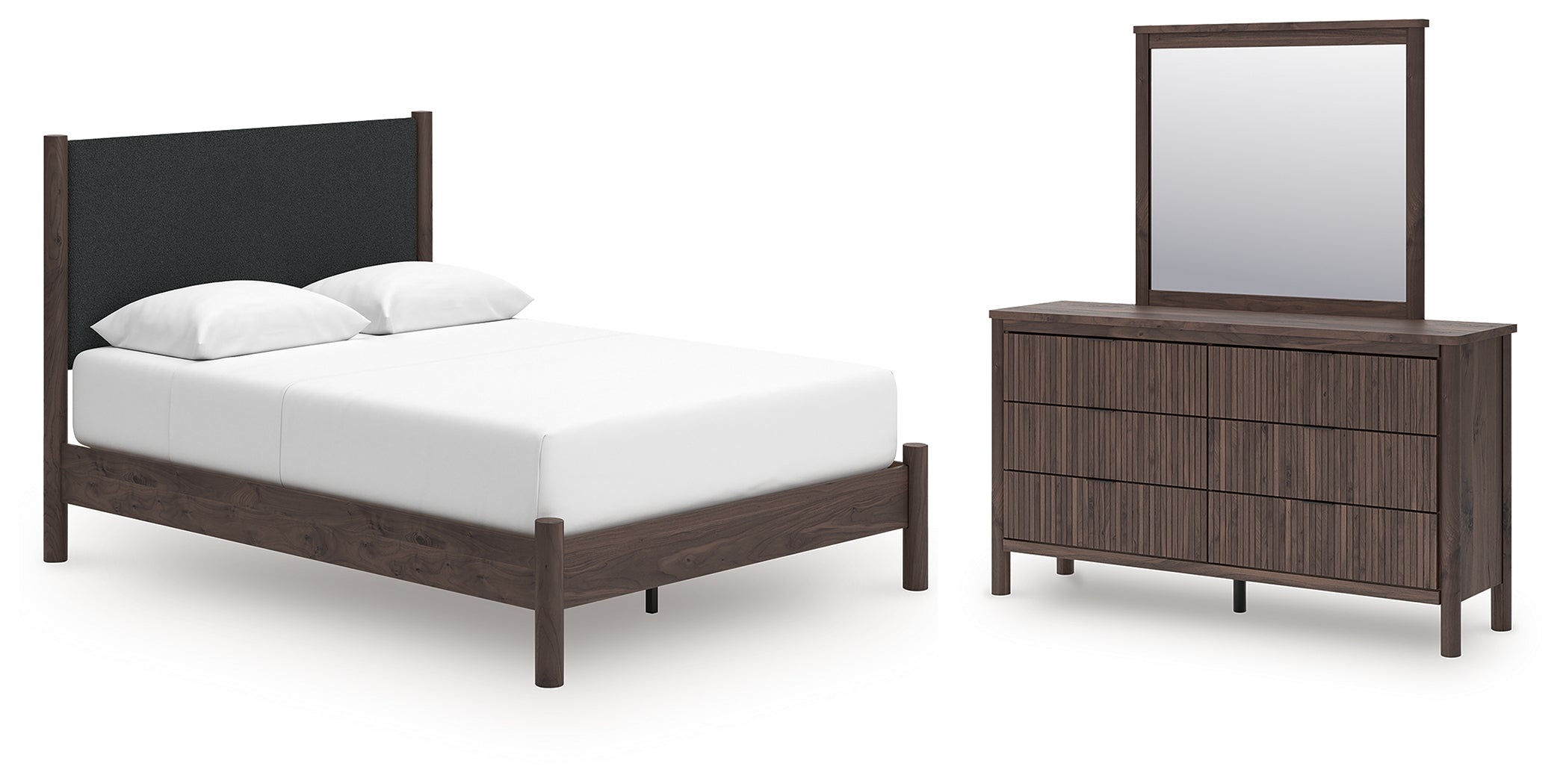 Hoover Furniture Outlet - Ashley Furniture - Pamytta Queen Upholstered Platform Bed, Dresser and Mirror - Queen Upholstered Platform Bed, Dresser and Mirror - PCB2614B13