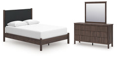 Hoover Furniture Outlet - Ashley Furniture - Pamytta Queen Upholstered Platform Bed, Dresser and Mirror - Queen Upholstered Platform Bed, Dresser and Mirror - PCB2614B13