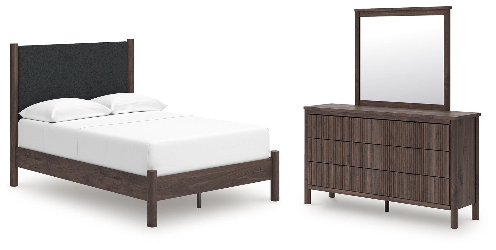 Hoover Furniture Outlet - Ashley Furniture - Pamytta Full Upholstered Platform Bed, Dresser and Mirror - Full Upholstered Platform Bed, Dresser and Mirror - PCB2614B11