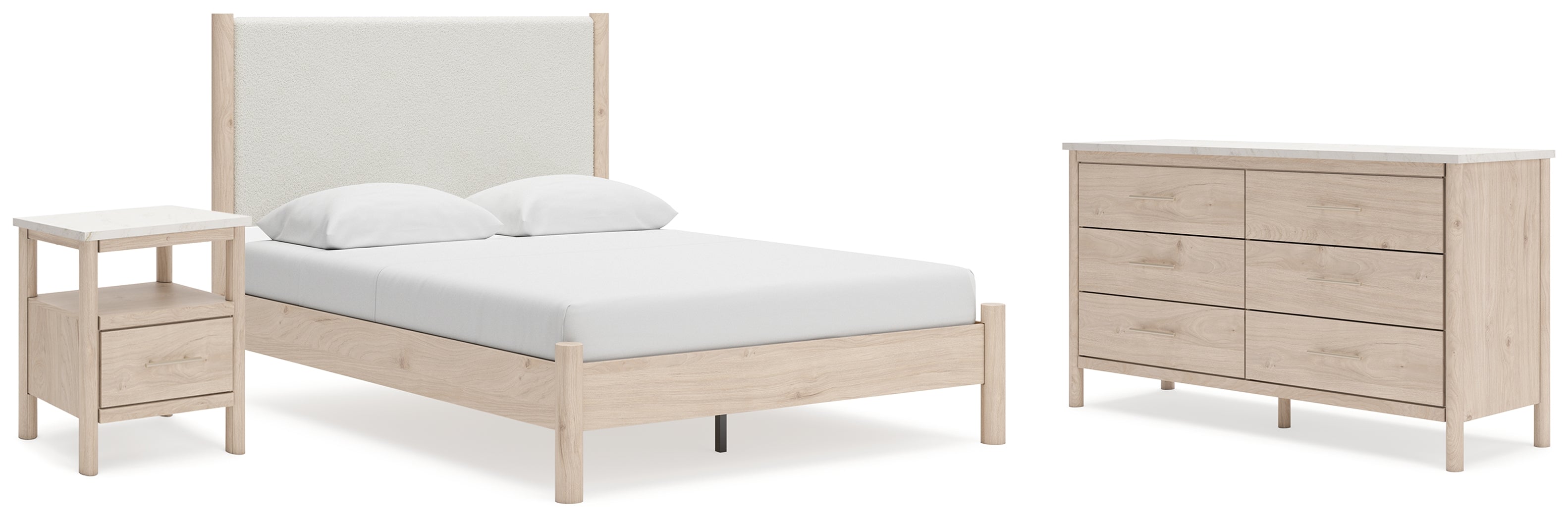 Hoover Furniture Outlet - Ashley Furniture - Cadmori Queen Upholstered Panel Bed, Dresser and Nightstand - Queen Upholstered Panel Bed, Dresser and Nightstand - B2615B10