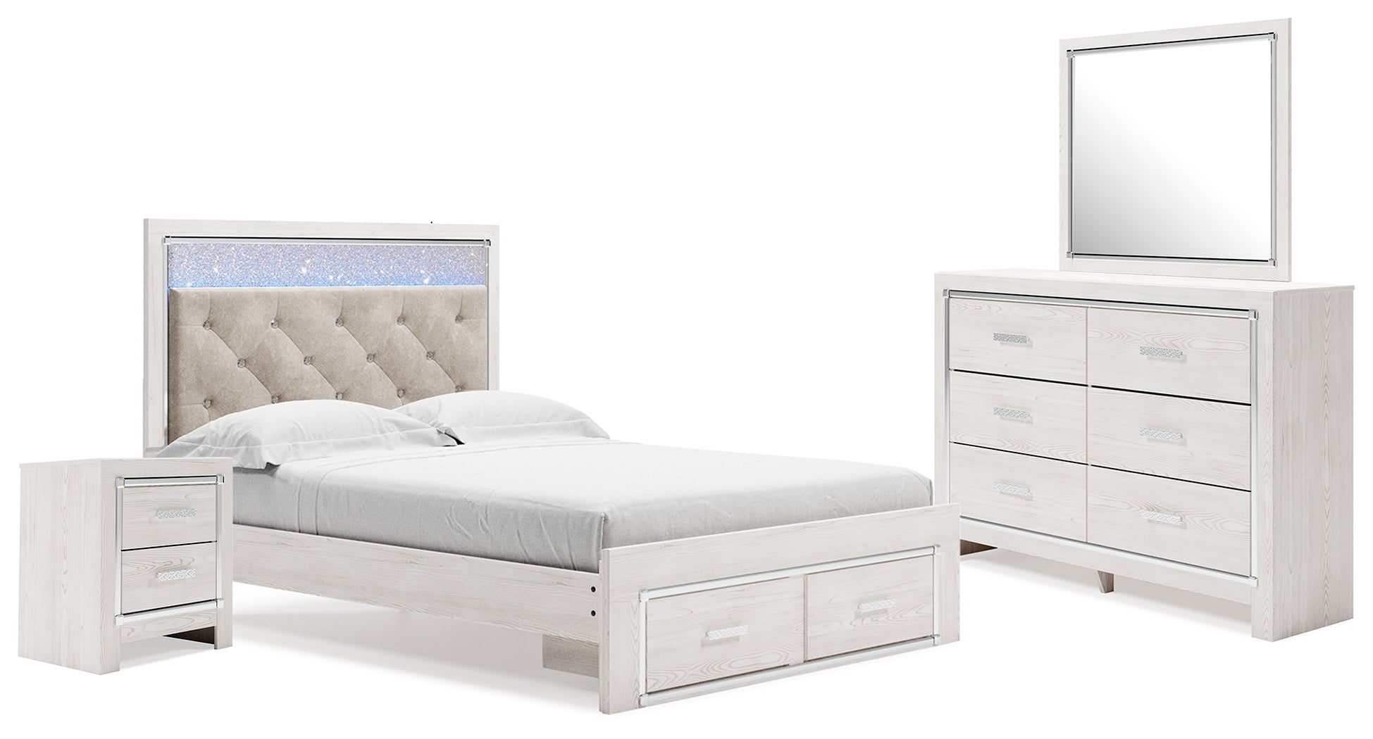 Hoover Furniture Outlet - Ashley Furniture - Altyra Queen Panel Storage Bed with Mirrored Dresser and Nightstand - Queen Panel Storage Bed with Mirrored Dresser and Nightstand - B2640B31